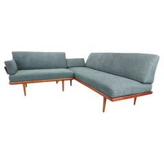 Vintage 5 seat sofa "MINERVA" by Peter Hvidt and Olga Molgaard Nielsen in petrol bouclé