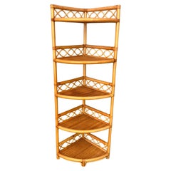5-Shelf Rattan and Bamboo Corner Cabinet, Made in Italy, 1972