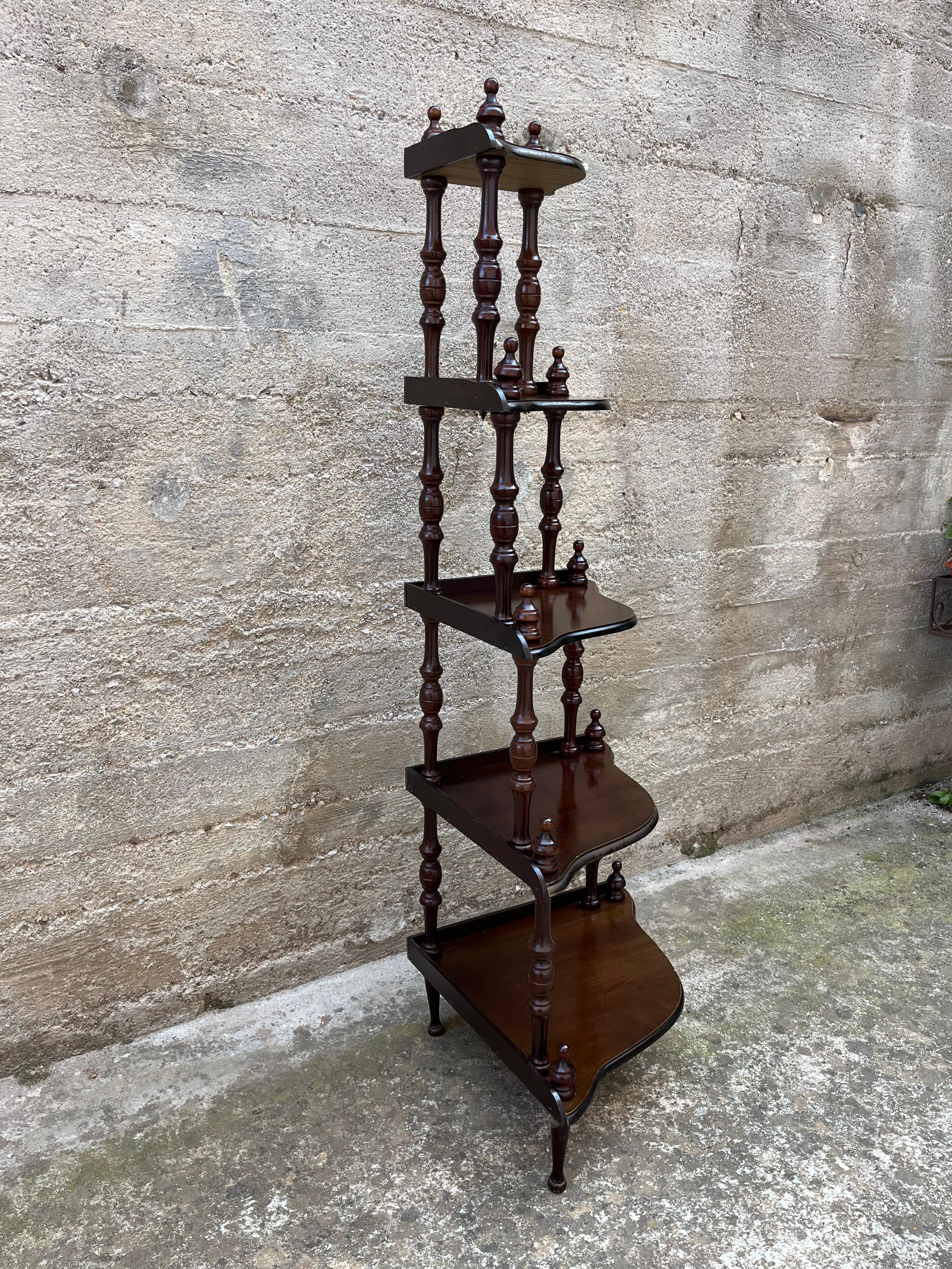 5 Shelves Italian Corner Cabinet, 1980s In Good Condition For Sale In Palermo, IT
