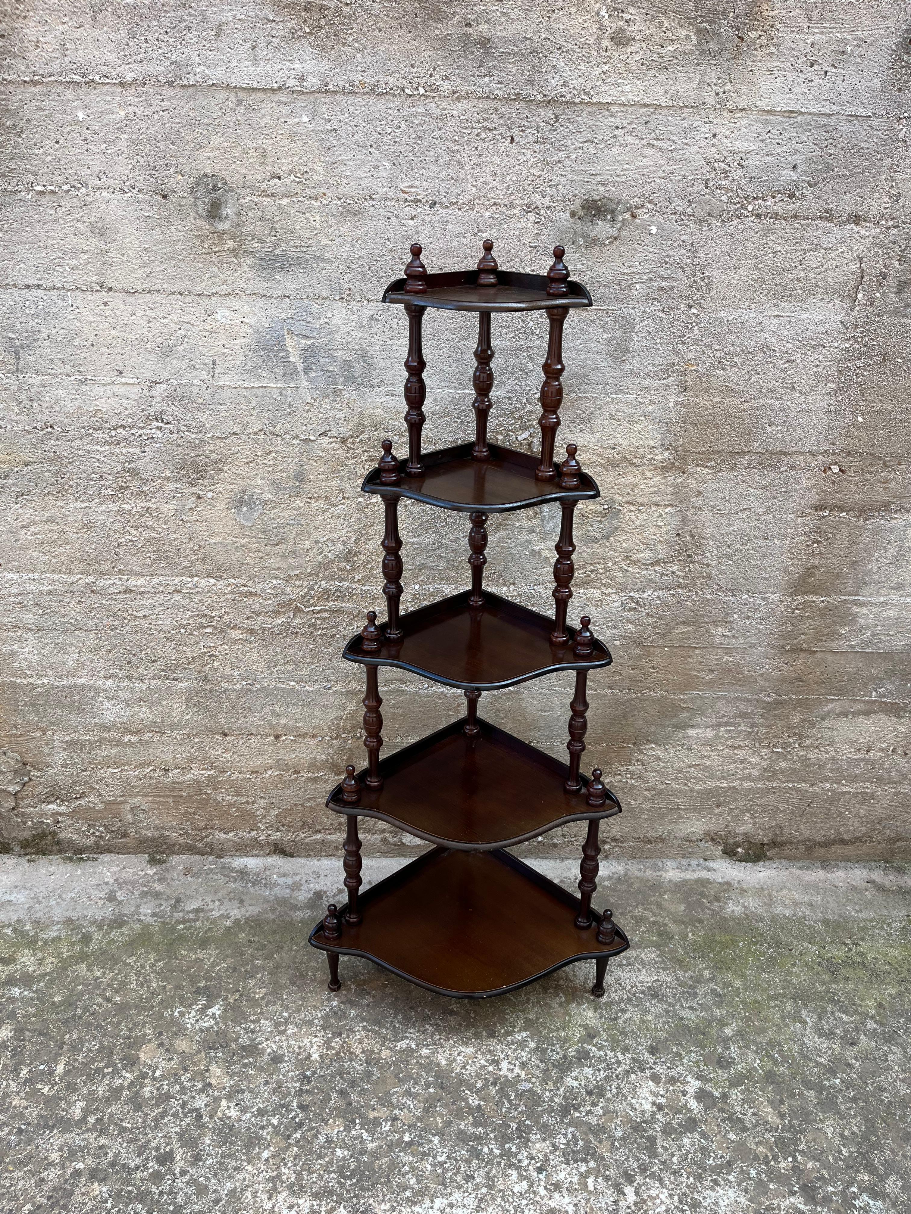 Wood 5 Shelves Italian Corner Cabinet, 1980s For Sale
