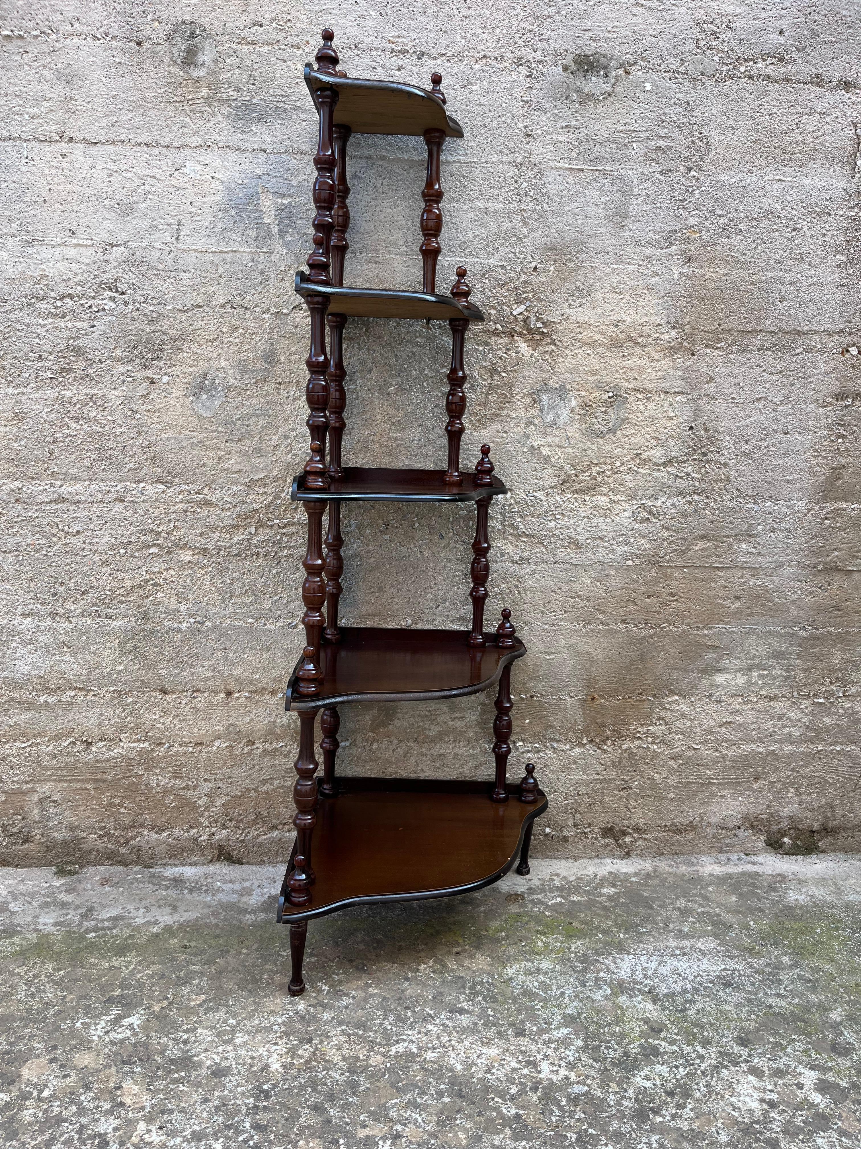 5 Shelves Italian Corner Cabinet, 1980s For Sale 1