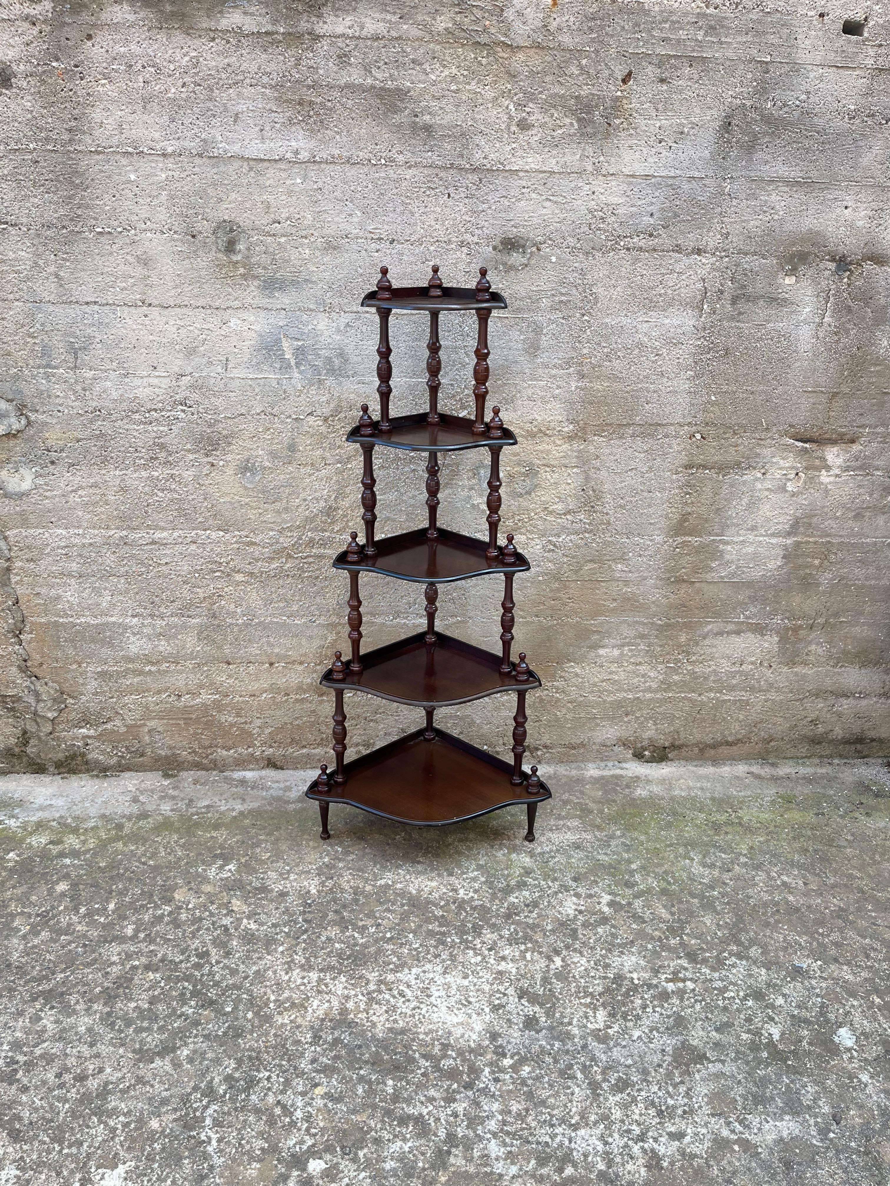 5 Shelves Italian Corner Cabinet, 1980s For Sale 2