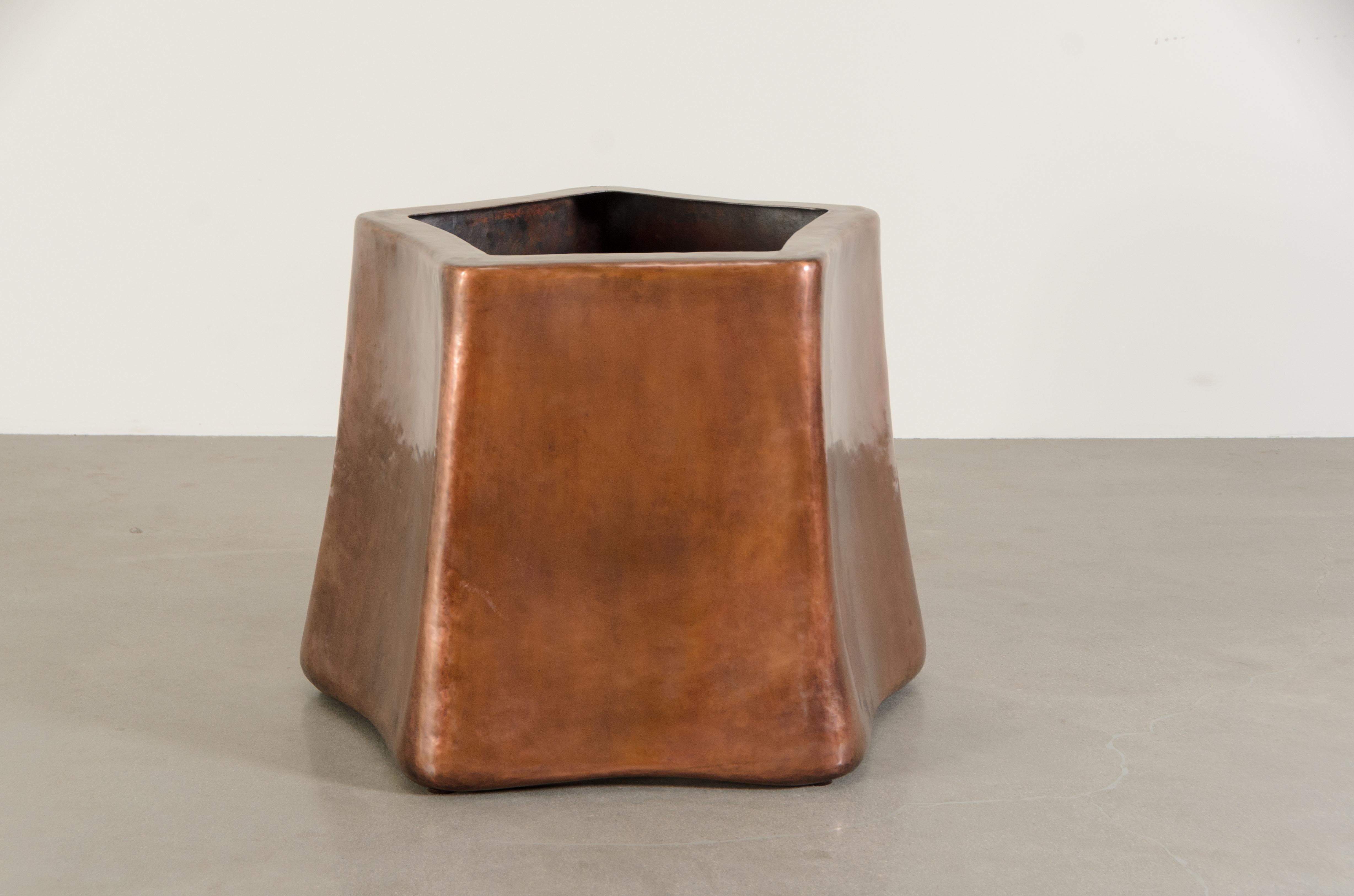 Modern 5 Side Pillow Shape Dining Table Base in Repoussé Antique Copper by Robert Kuo