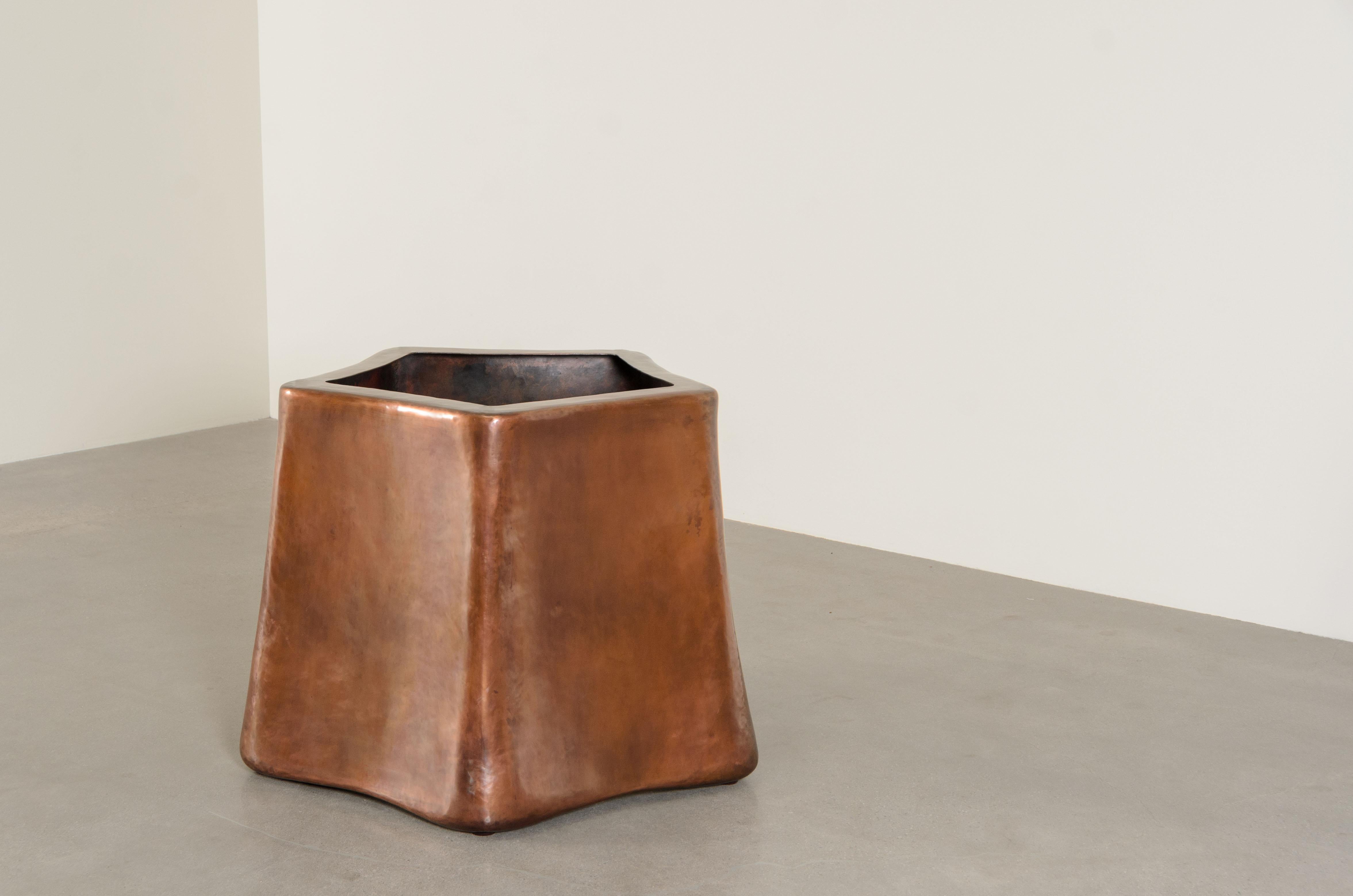 5 Side Pillow Shape Dining Table Base in Repoussé Antique Copper by Robert Kuo In New Condition In Los Angeles, CA