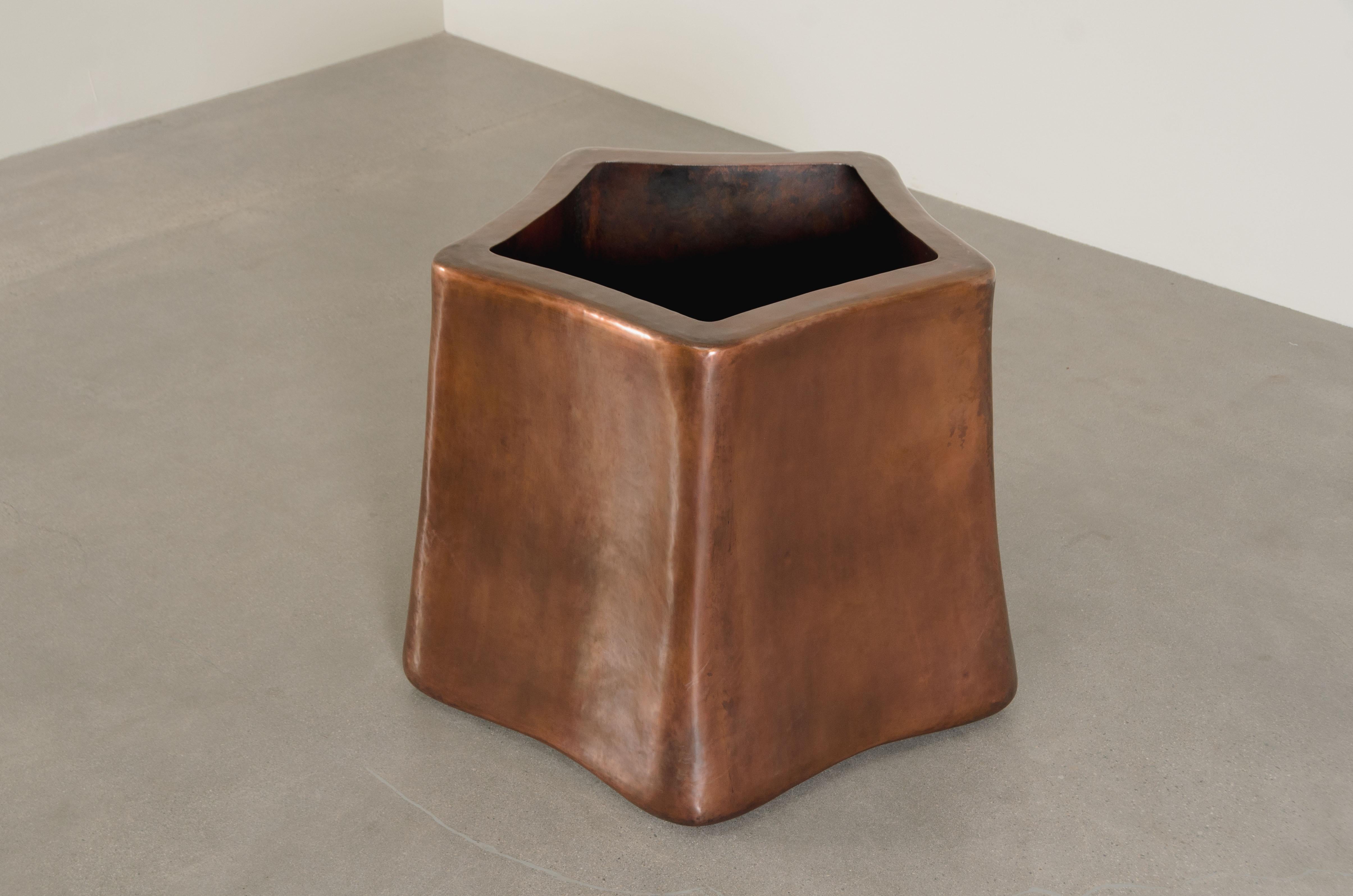 Contemporary 5 Side Pillow Shape Dining Table Base in Repoussé Antique Copper by Robert Kuo