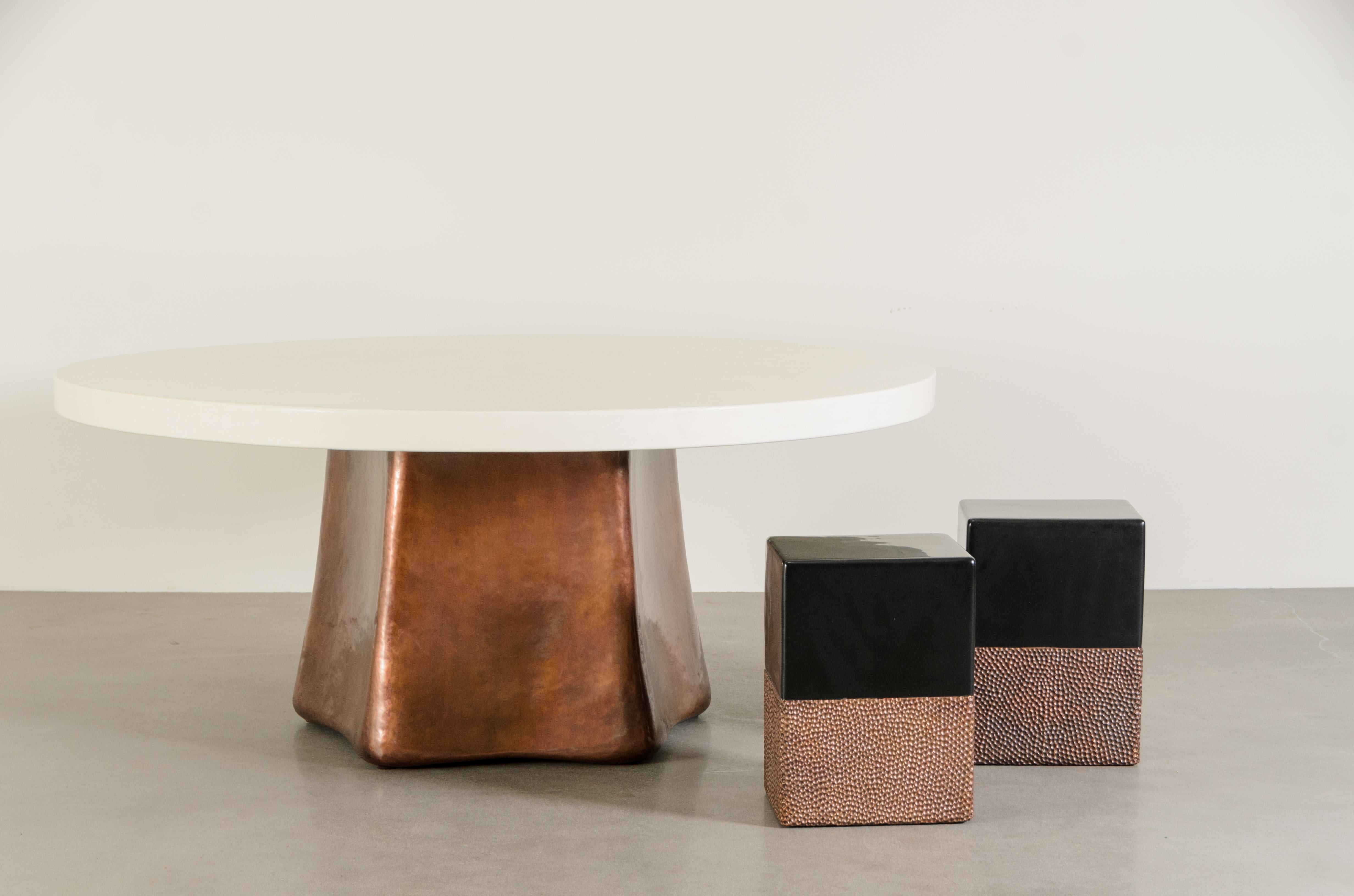 5 Side Pillow Shape Dining Table Base in Repoussé Antique Copper by Robert Kuo 1
