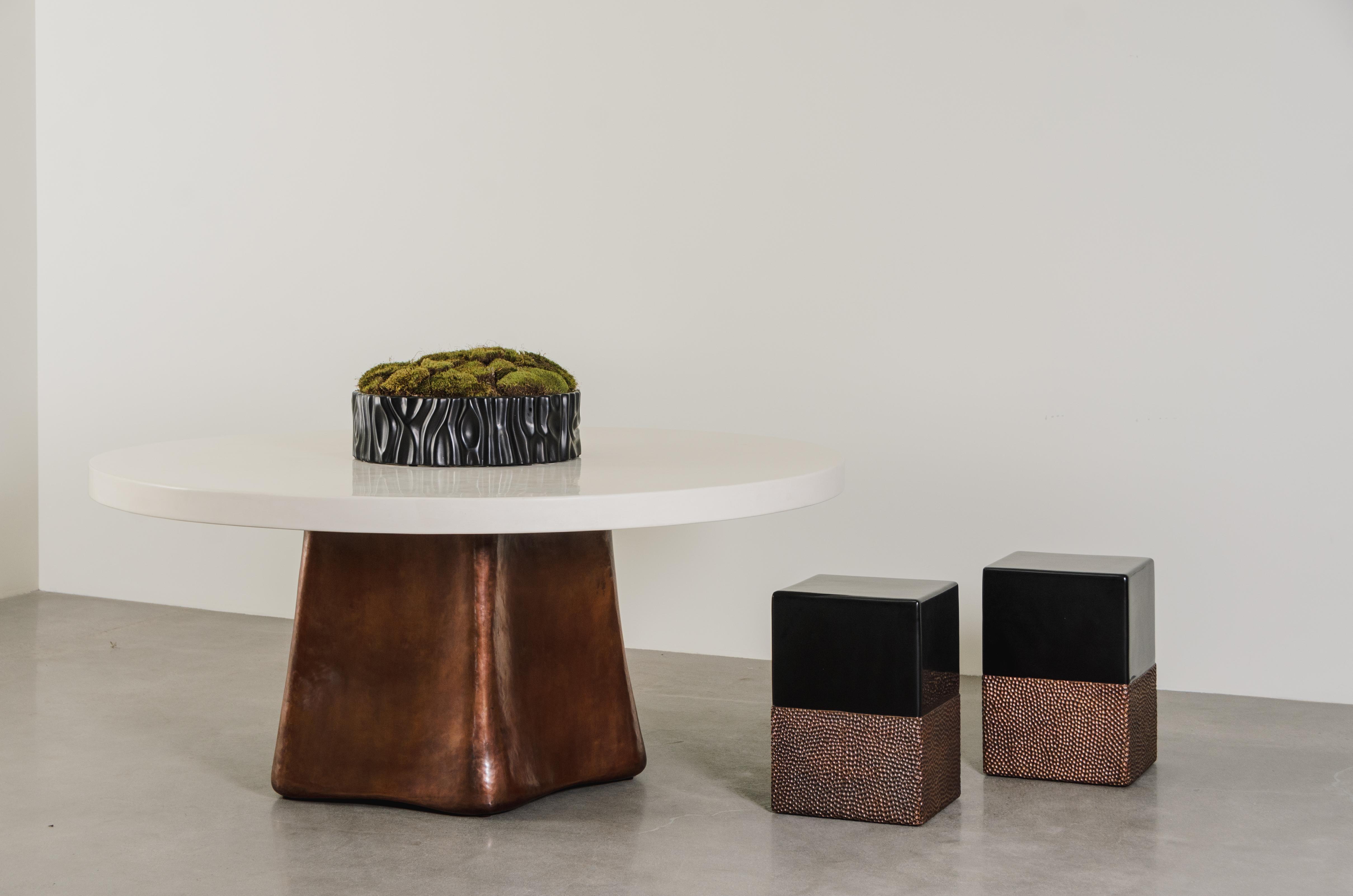 5 Side Pillow Shape Dining Table Base in Repoussé Antique Copper by Robert Kuo 2