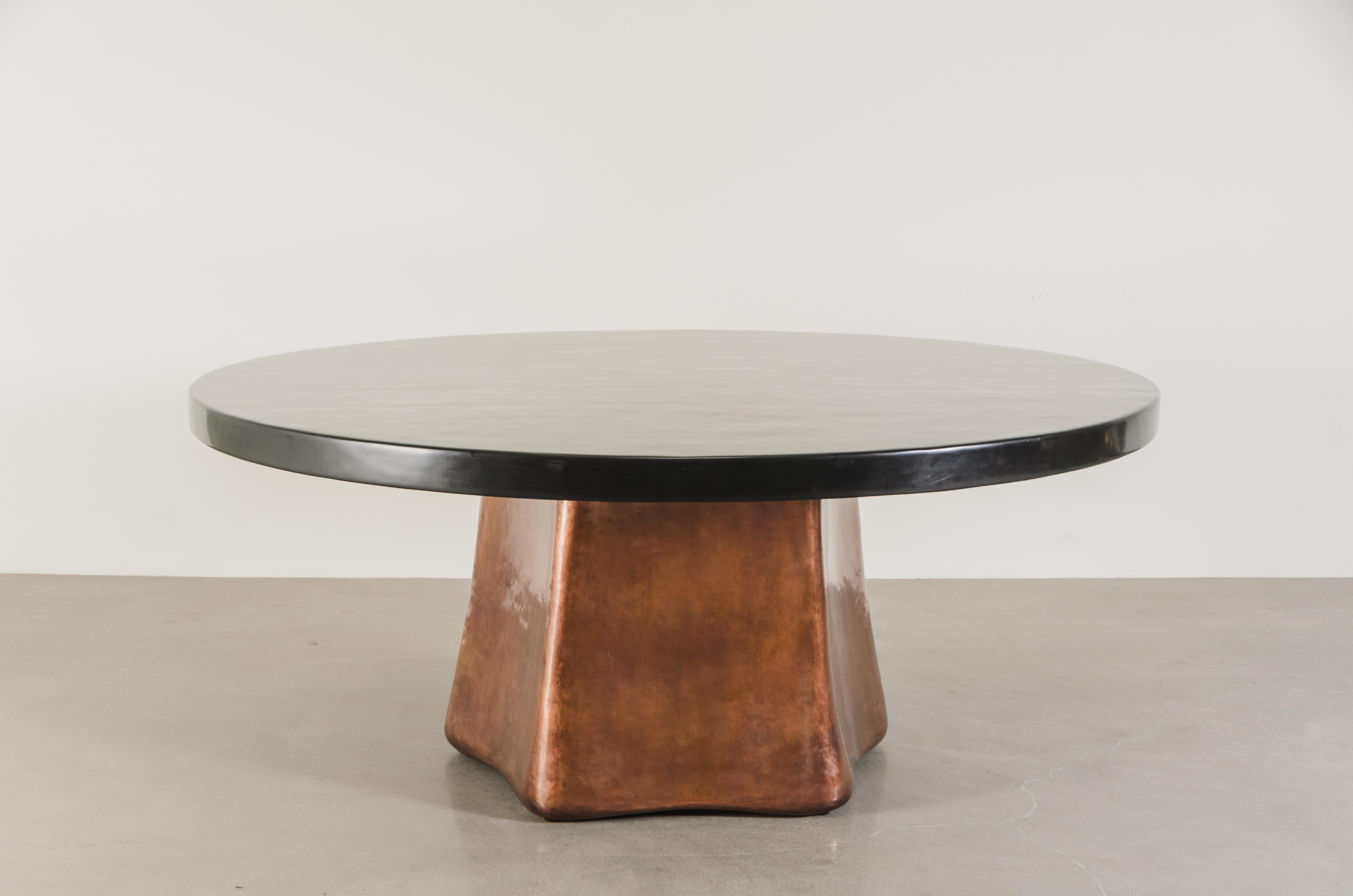 5 Side Pillow Shape Dining Table Base in Repoussé Antique Copper by Robert Kuo 3