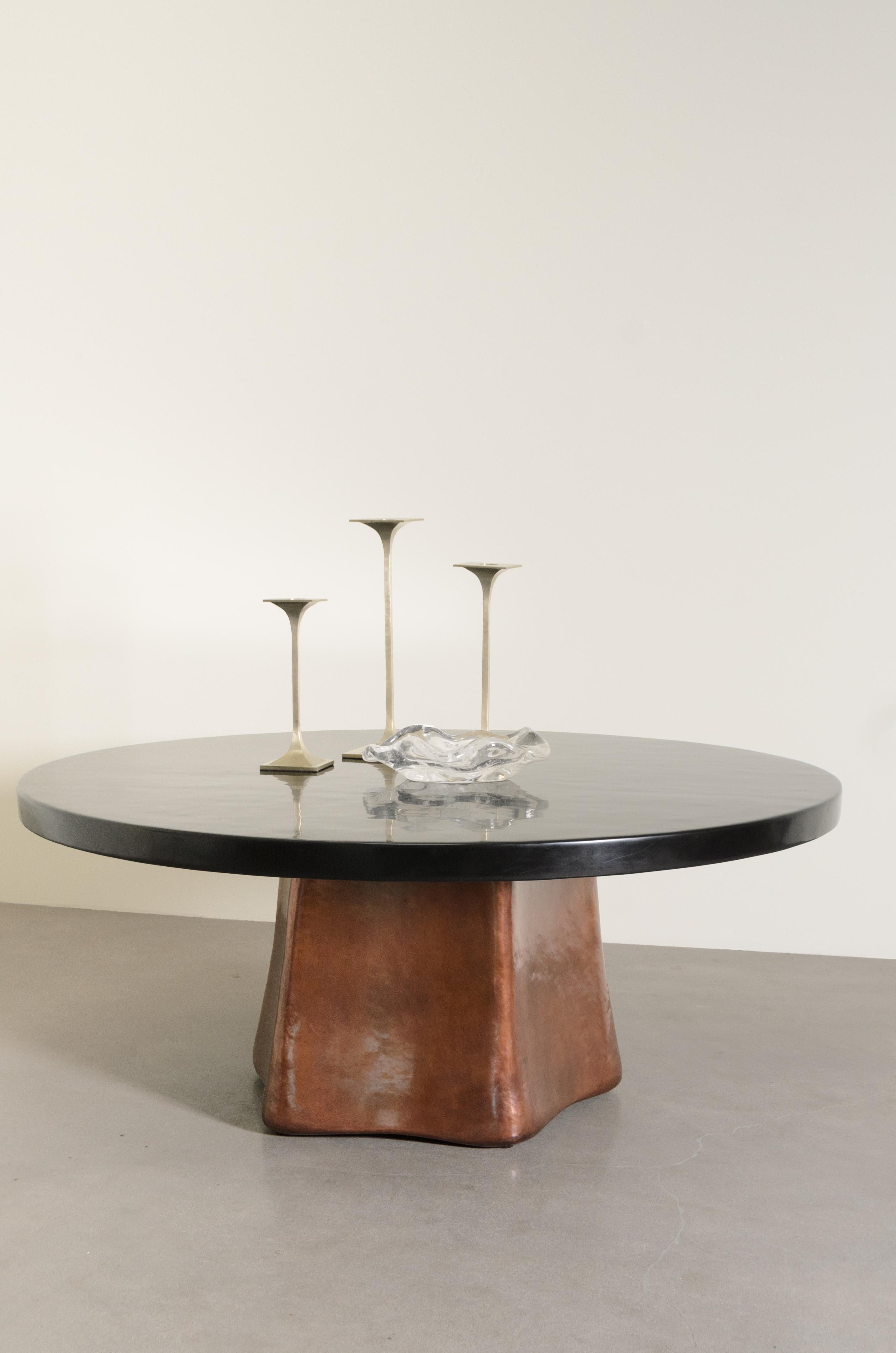 5 Side Pillow Shape Dining Table Base in Repoussé Antique Copper by Robert Kuo 4