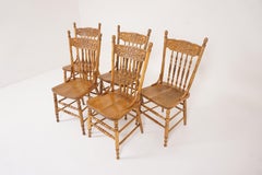 5 Similar Antique Ash Chairs, Pressed Back, American 1900, B2796