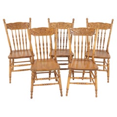5 Similar Antique Ash Chairs, Pressed Back, American 1900, B2796
