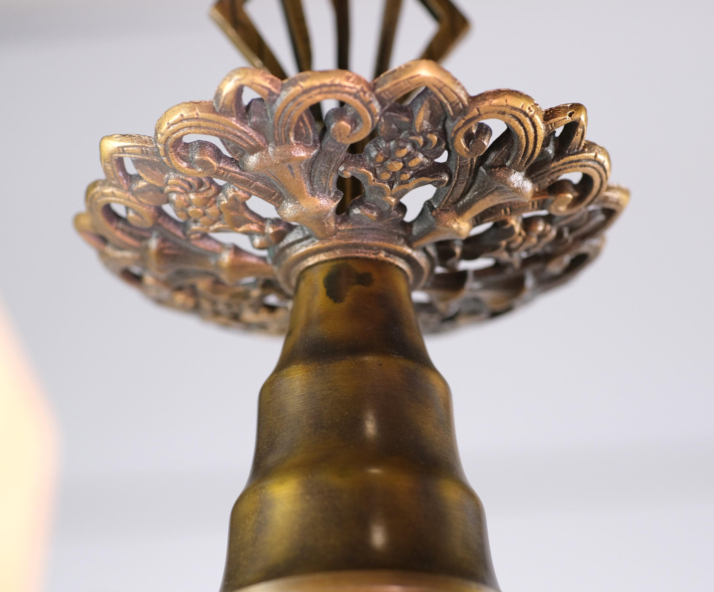 Slip Shade Art Deco Bronze Chandelier Floral Motif 5 Lights 5