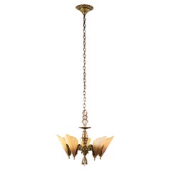 Slip Shade Art Deco Bronze Chandelier Floral Motif 5 Lights