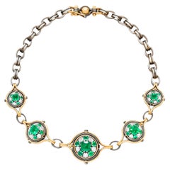 5 Sphere Emerald & Diamond Necklace in Gold & Distressed Silver by Elie Top