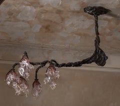 5 Spheres Bronze And Hand Blown Colored Glass Chandelier by Emilie Lemardeley