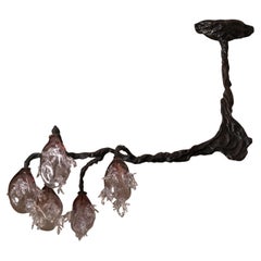 5 Spheres Bronze And Hand Blown Colored Glass Chandelier by Emilie Lemardeley