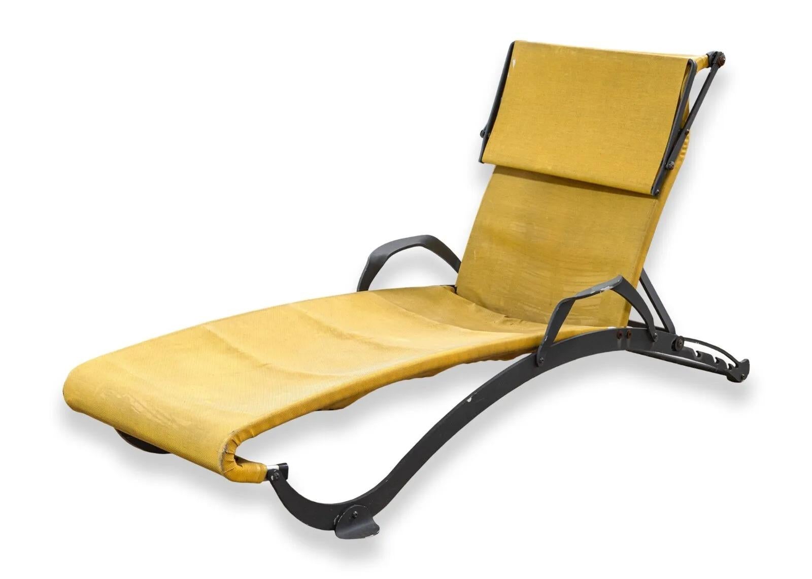 The Outdoor Reclining Sun Lounge Chairs by Five Stars Italy offer a perfect blend of comfort and style for any outdoor space, with a vibrant yellow fabric that stands out against the durable black metal frame. These chairs are designed with an