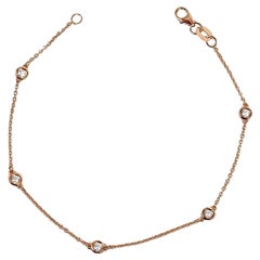 5 Station Single Row Diamond Station Bracelet Rose Gold 14 Karat