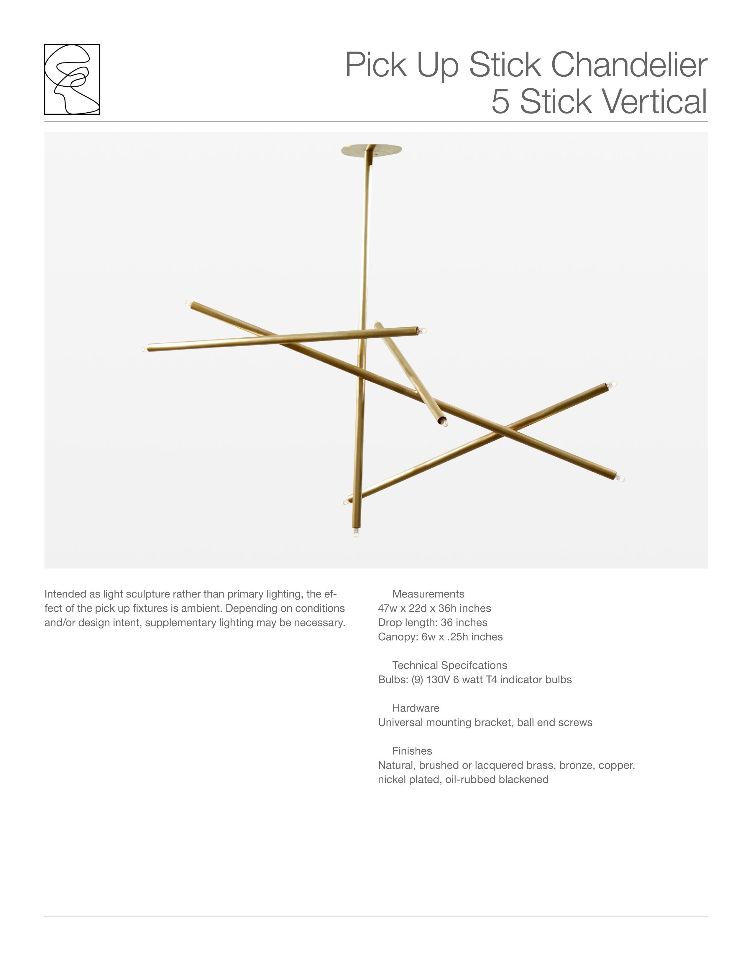 Modern 5-Stick Vertical Chandelier in Brass by Cam Crockford For Sale