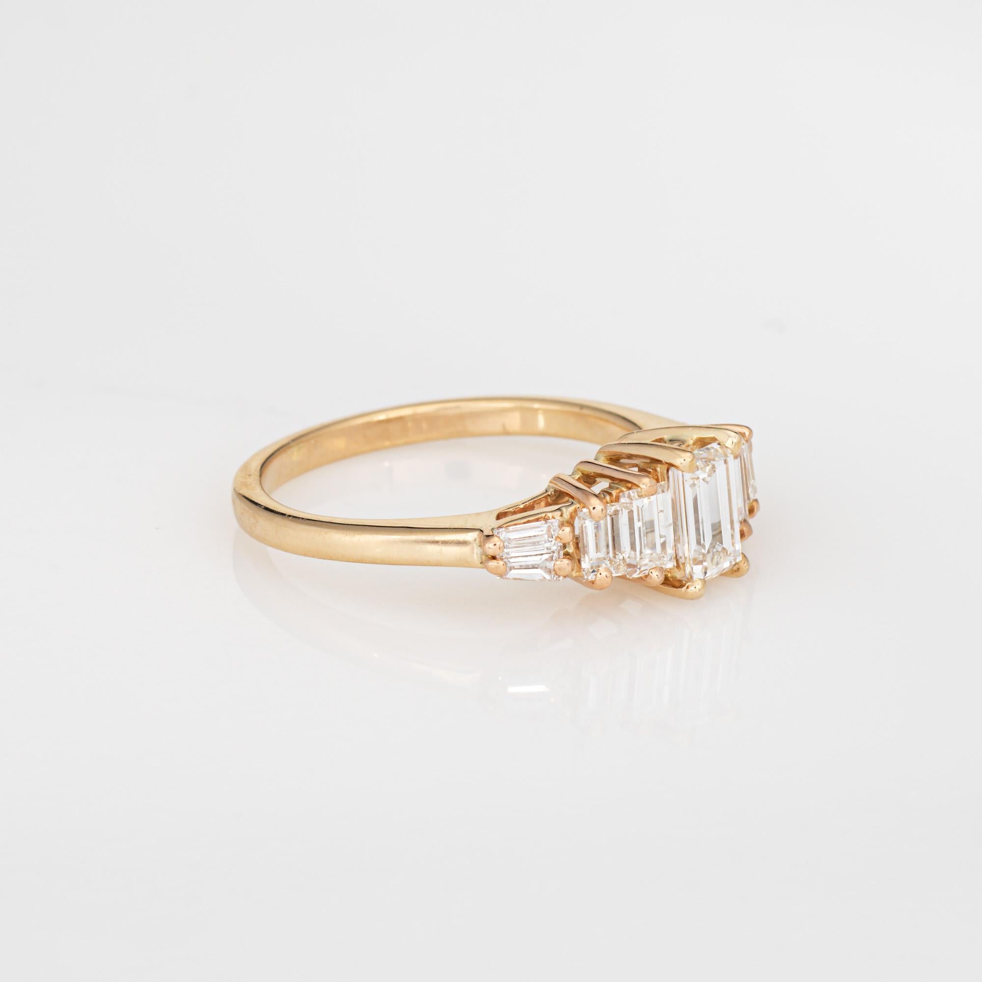 Moderno Anello con 5 pietre e 1,40 carati di diamanti per l'anniversario, vintage, in oro giallo 14k Sz 7 in vendita