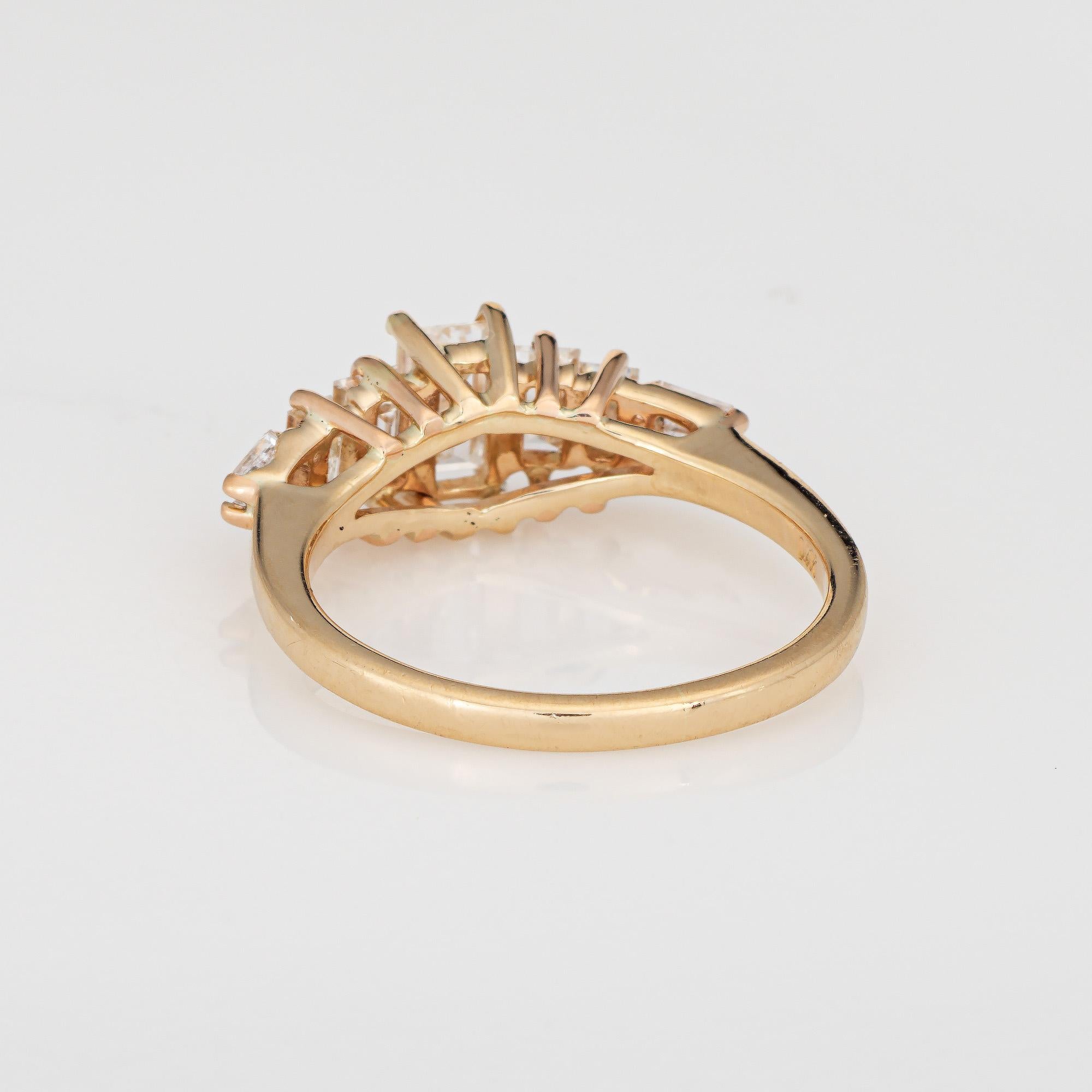 Anello con 5 pietre e 1,40 carati di diamanti per l'anniversario, vintage, in oro giallo 14k Sz 7 In condizioni buone in vendita a Torrance, CA