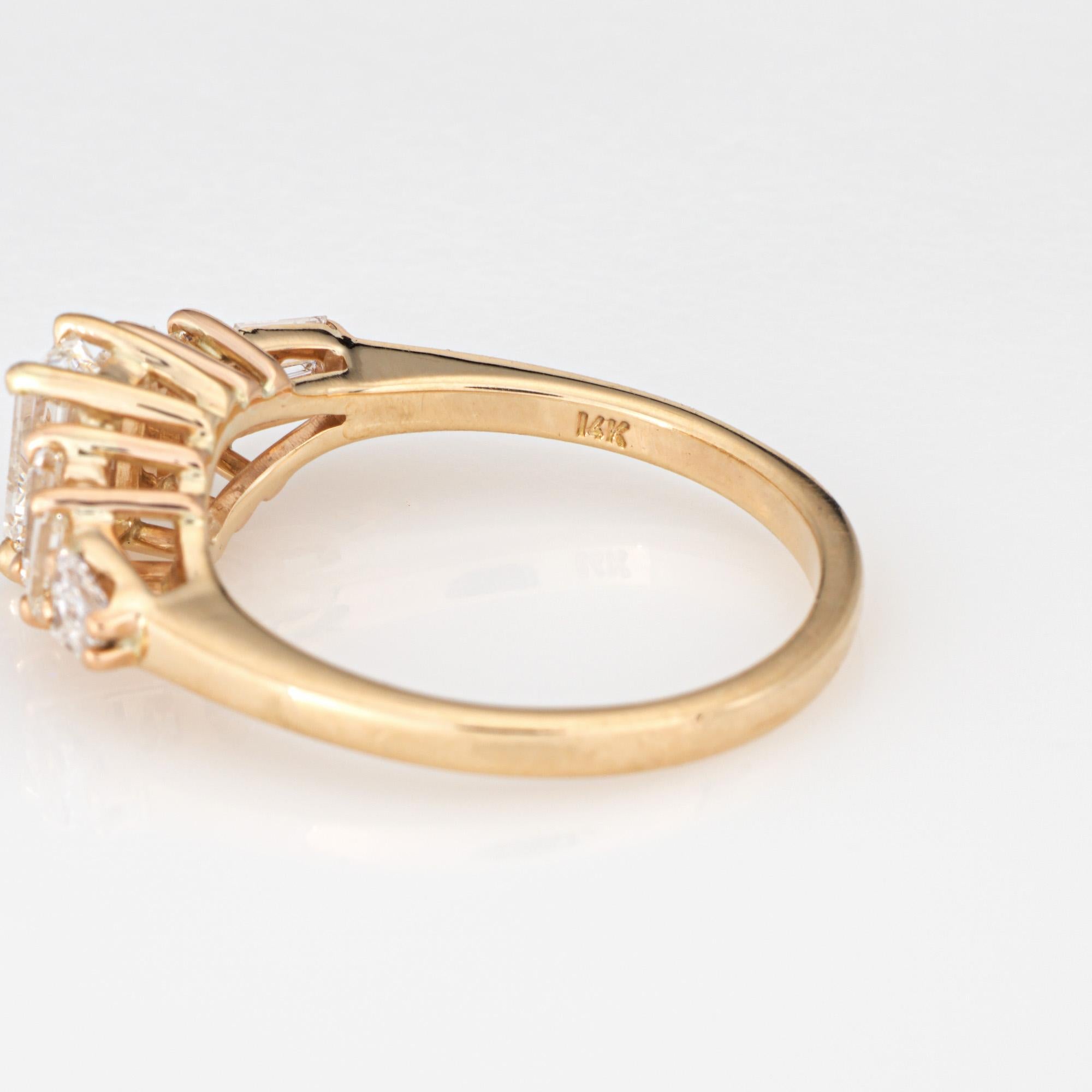Anello con 5 pietre e 1,40 carati di diamanti per l'anniversario, vintage, in oro giallo 14k Sz 7 in vendita 1