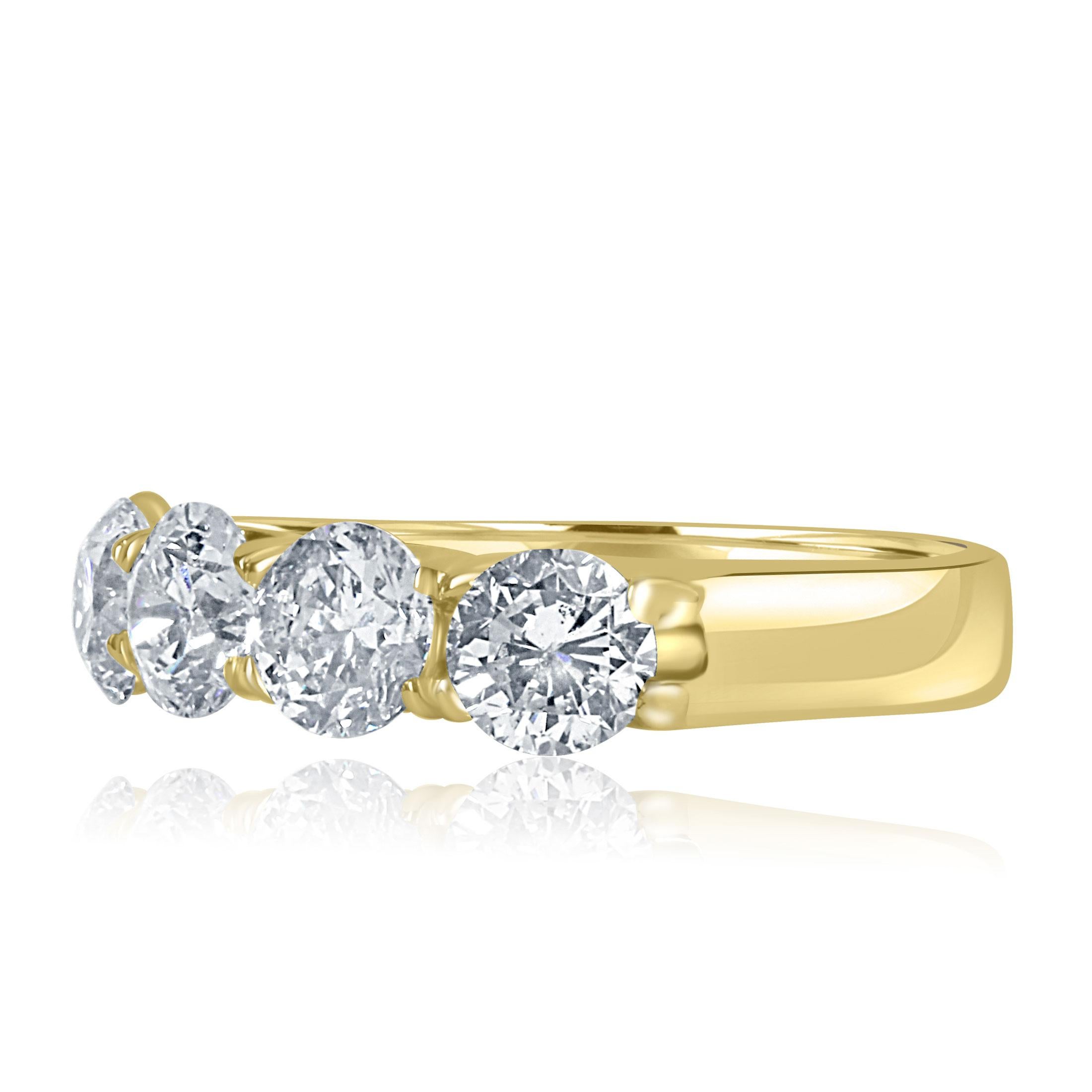 5 Piedras 2.61 Quilates Diamante Corte Redondo Aniversario de Boda Oro Amarillo 14K en venta 4