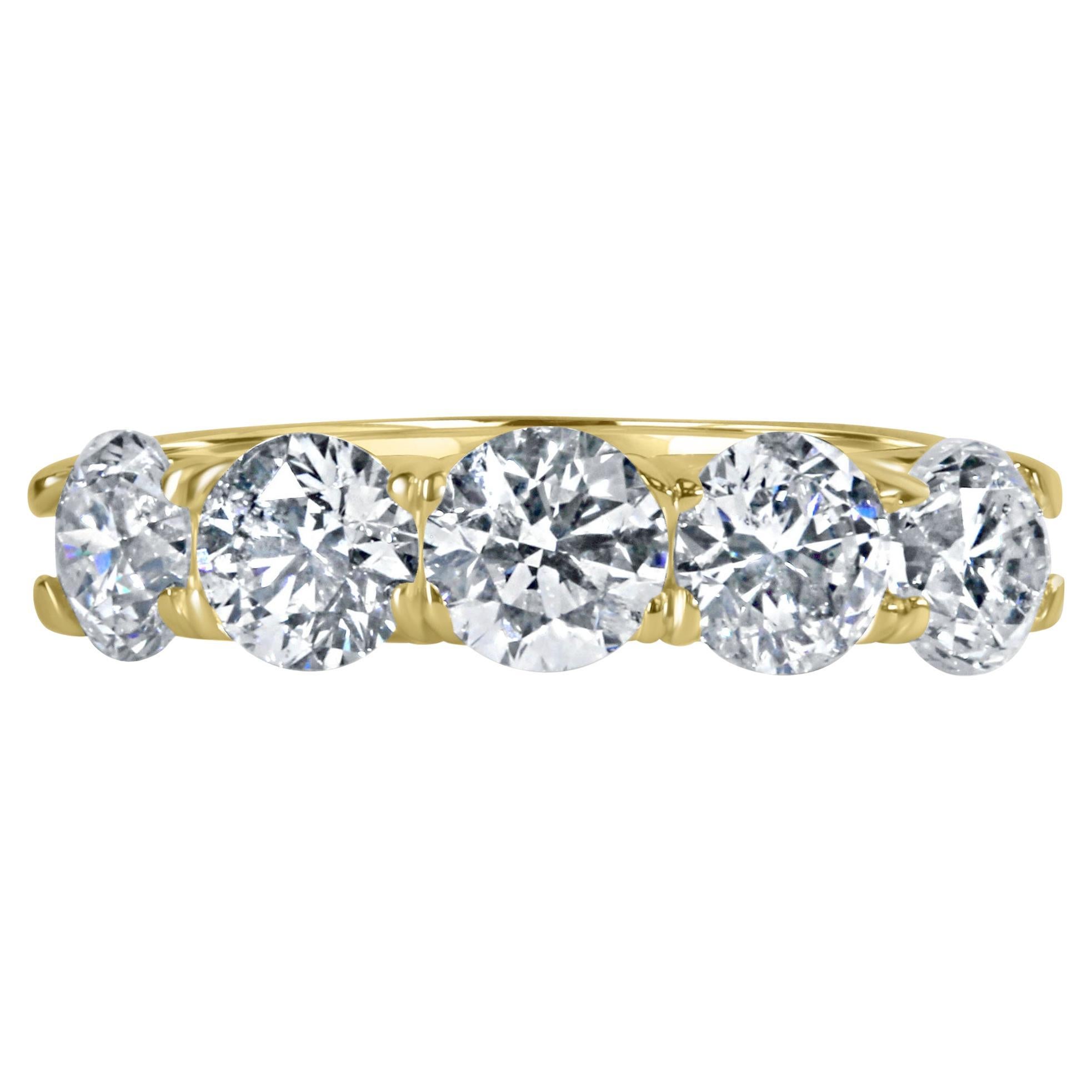 5 Piedras 2.61 Quilates Diamante Corte Redondo Aniversario de Boda Oro Amarillo 14K en venta