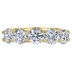 5 Stone 2.61 Ct Round Cut Diamond Wedding Anniversary Band 14K Yellow Gold