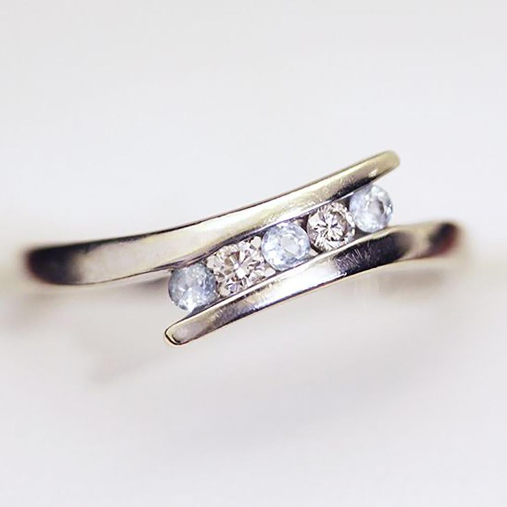 5-Stone Aquamarine & Diamond Ring For Sale 5