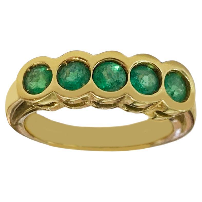 5 Stone Columbian Emerald Ring in Yellow Gold For Sale