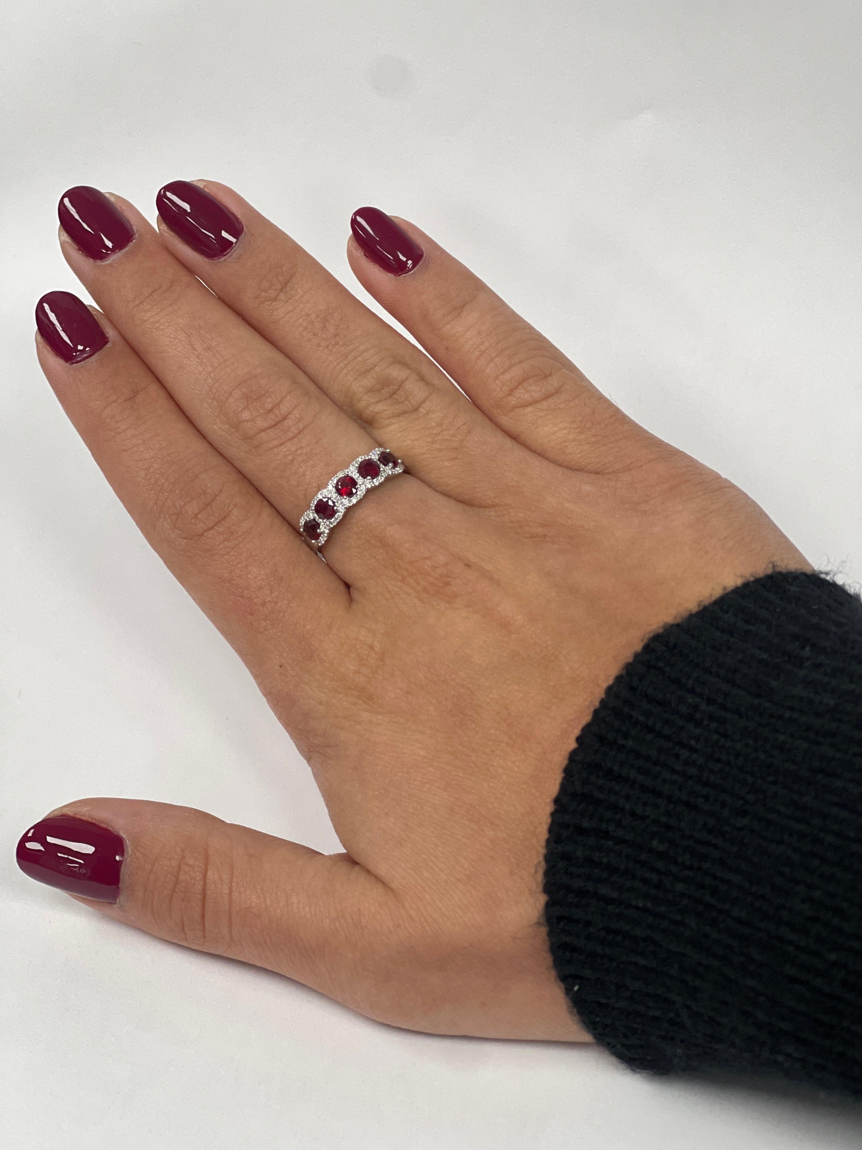 Brilliant Cut 5 Stone Diamond and Ruby Band For Sale