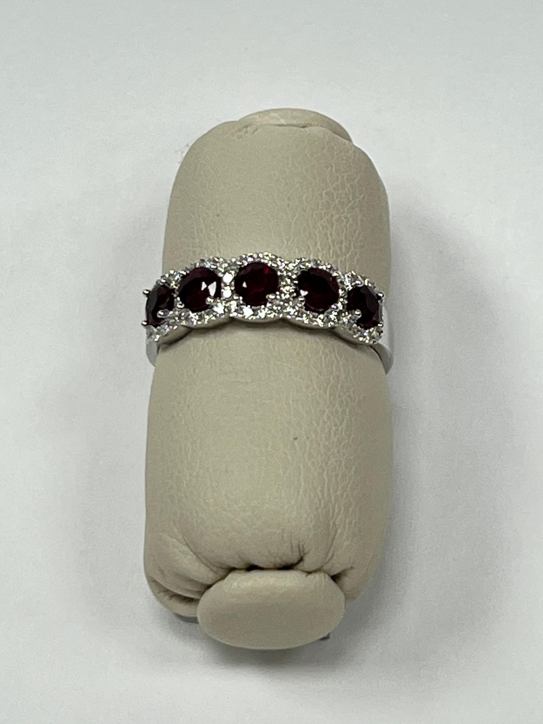 5 Stone Diamond and Ruby Band For Sale 1