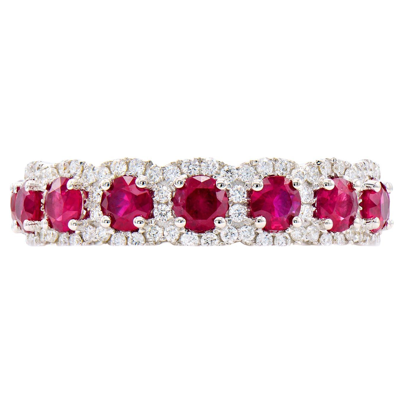 5 Stone Diamond and Ruby Band For Sale