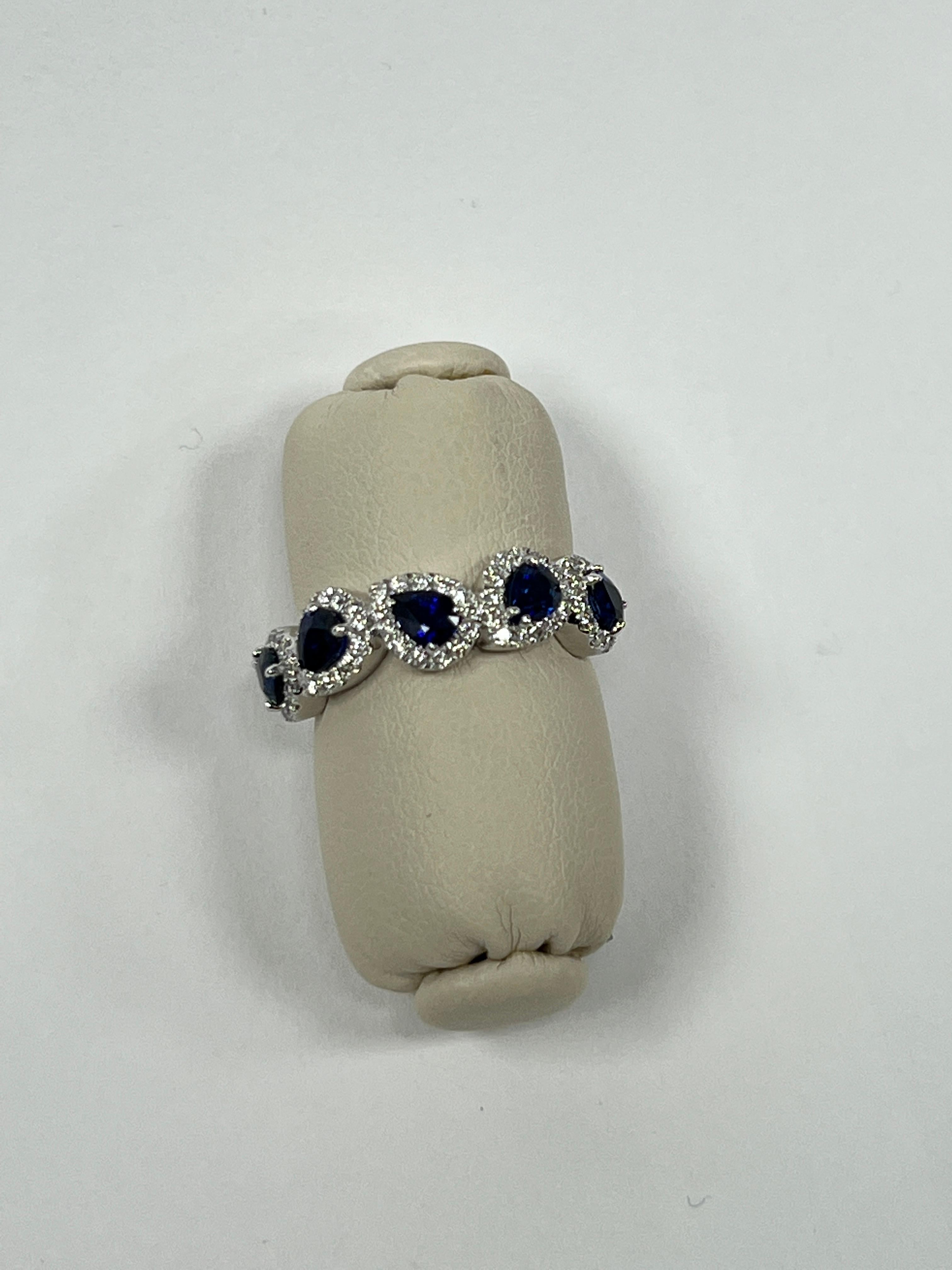 5 Stone Diamond and Sapphire Pear Shape Ring In New Condition For Sale In Great Neck, NY