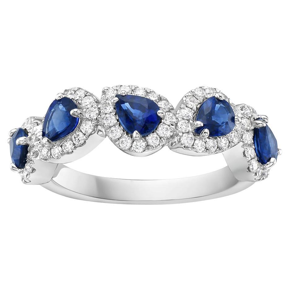 5 Stone Diamond and Sapphire Pear Shape Ring For Sale