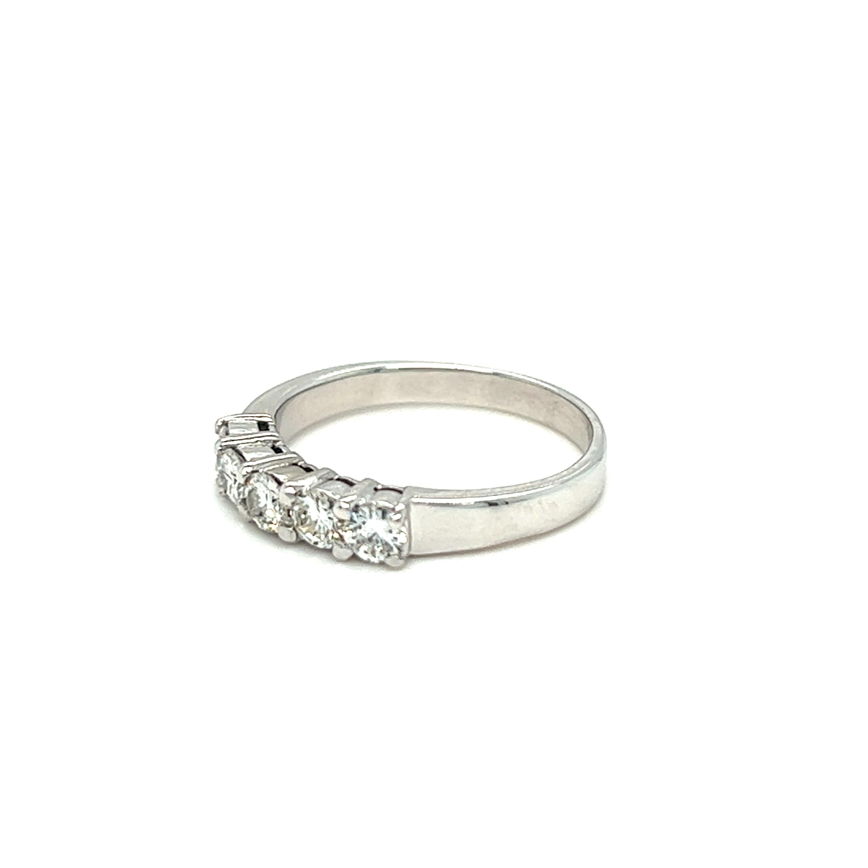 Contemporary 5 Stone Diamond Band Ring 18K White Gold For Sale