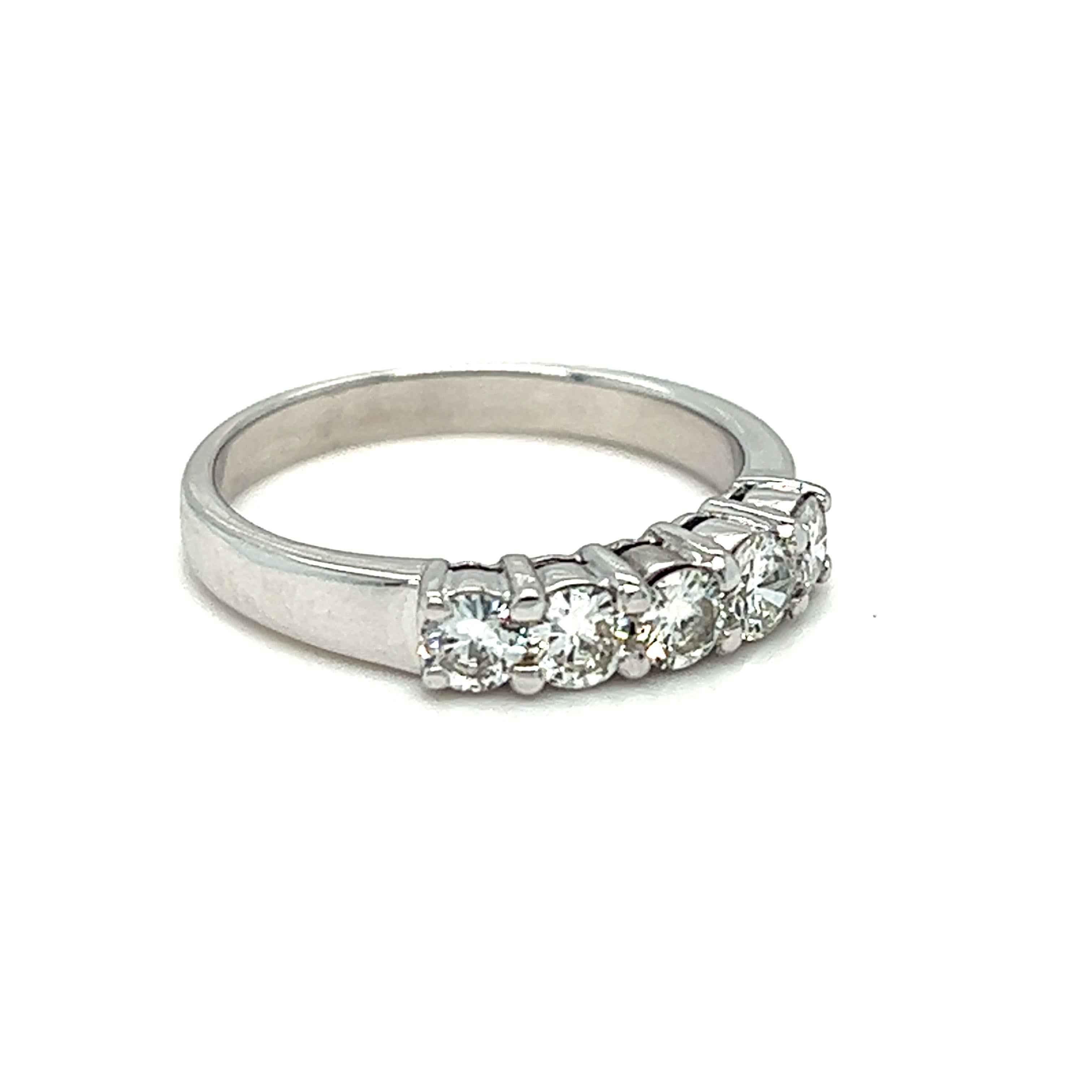 Women's or Men's 5 Stone Diamond Band Ring 18K White Gold For Sale