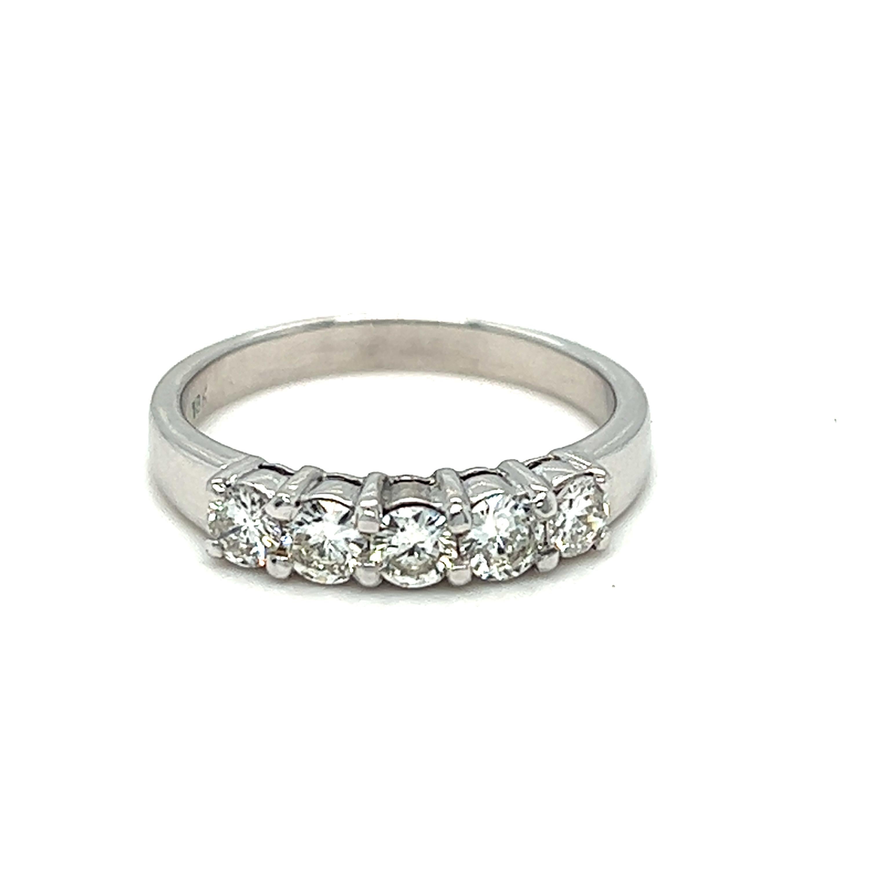 5 Stone Diamond Band Ring 18K White Gold For Sale 1