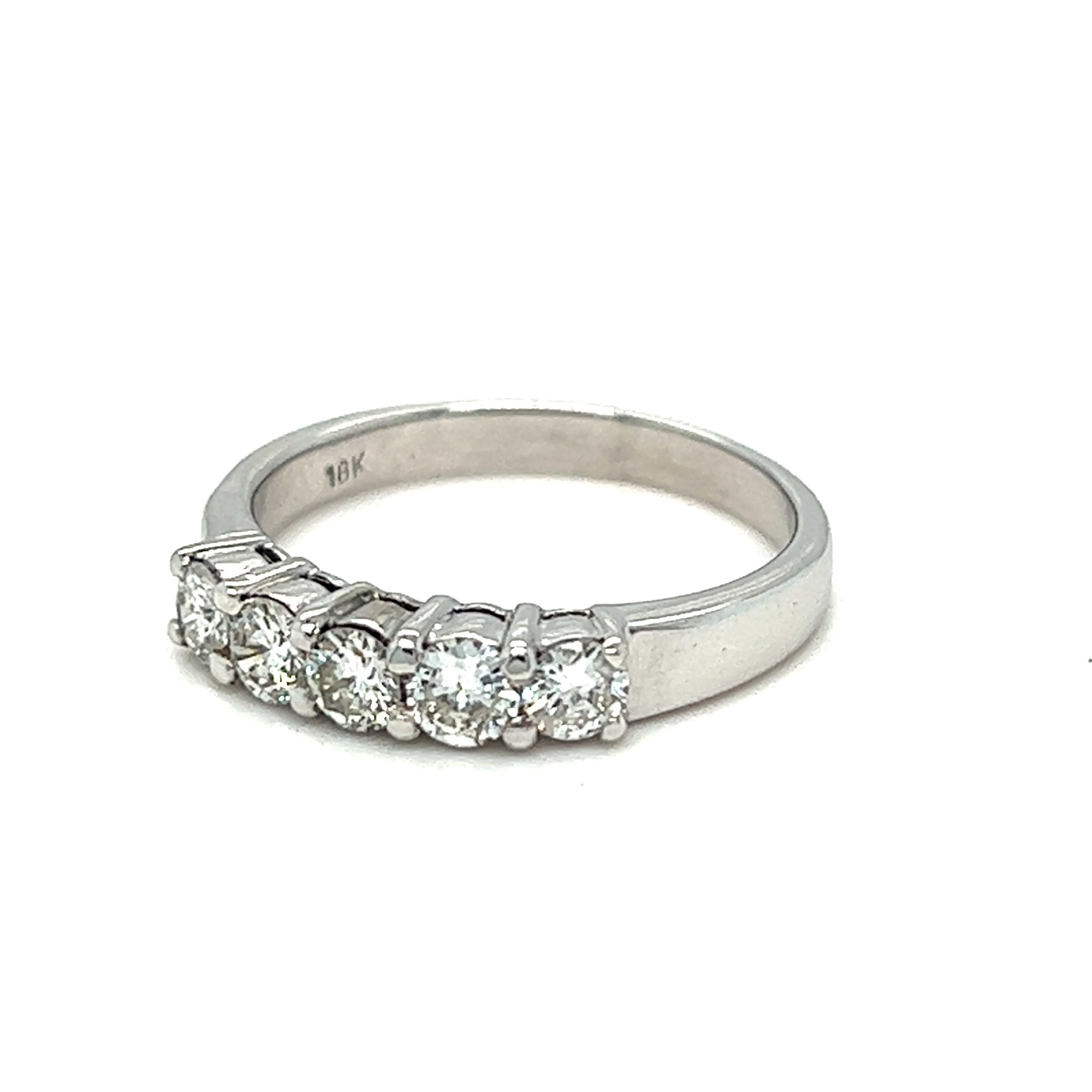 5 Stone Diamond Band Ring 18K White Gold For Sale 2