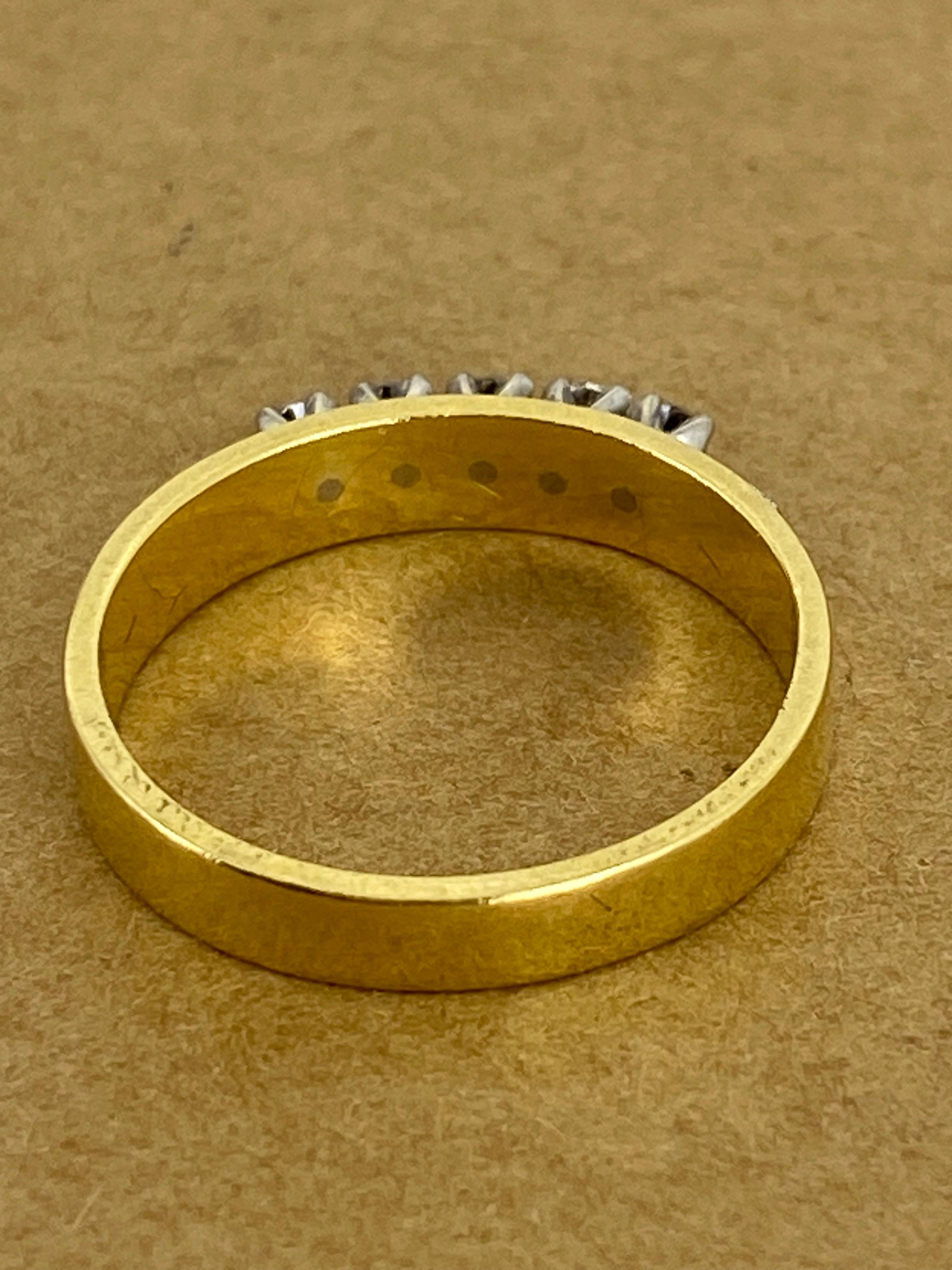 5-Stone Diamond (Claw Set) 4.5mm Thick Vintage Band in 18K Yellow Gold For Sale 1