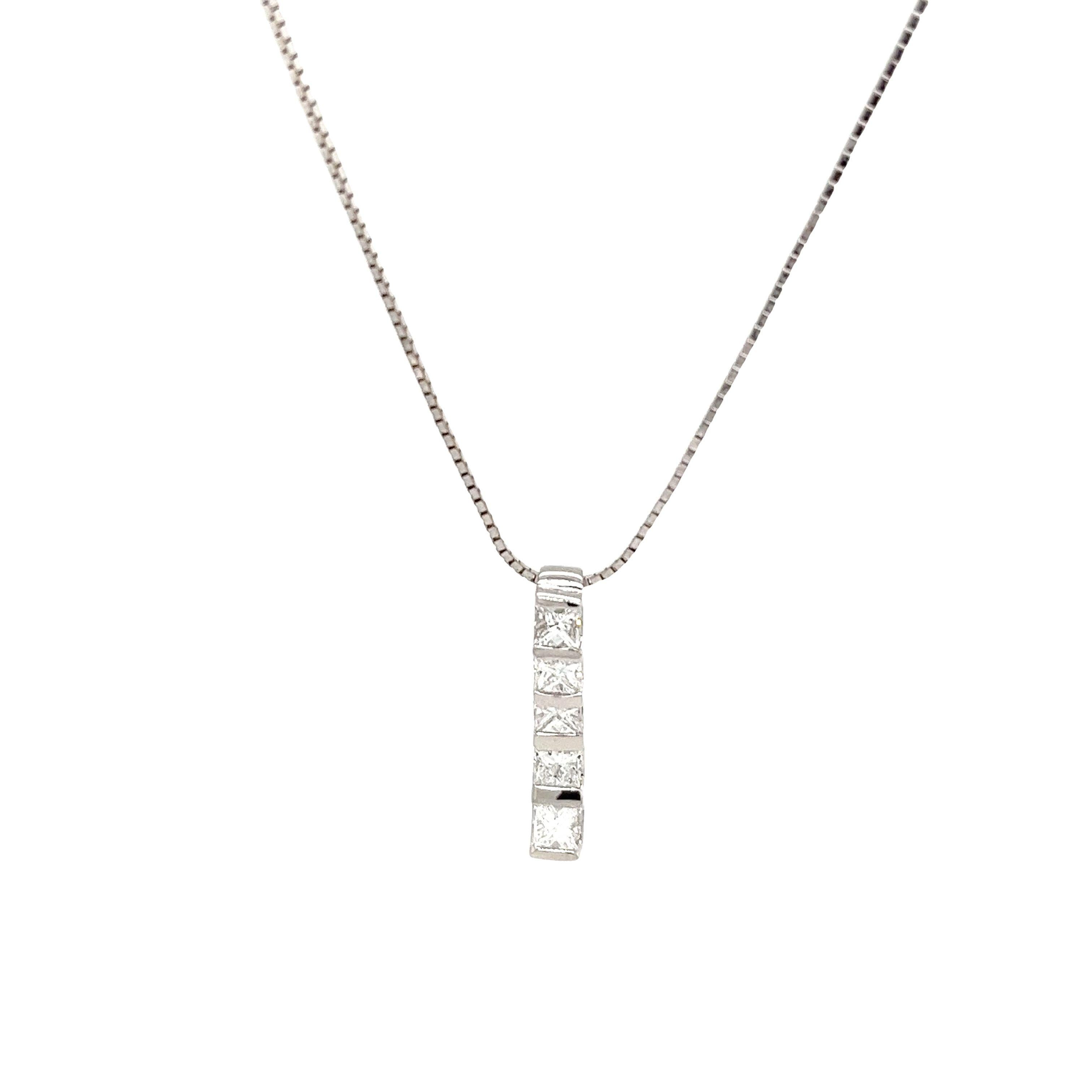 Quadrato Ciondolo a goccia con 5 pietre di diamante in oro bianco 18 ct. in vendita