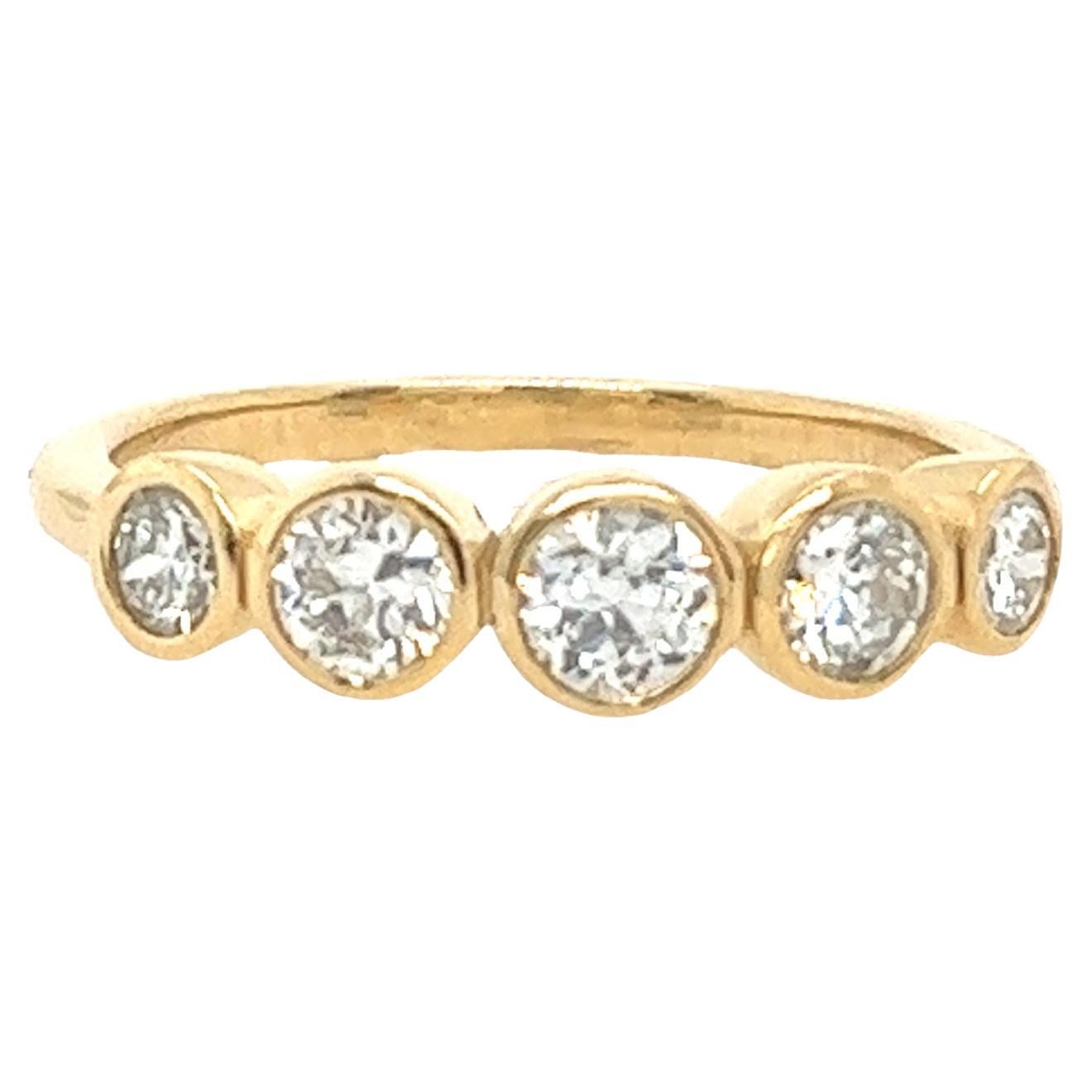5-Stone Diamond Ring Set With 0.70ct H/SI1 Round Brilliant Diamonds In 18ct Gold For Sale