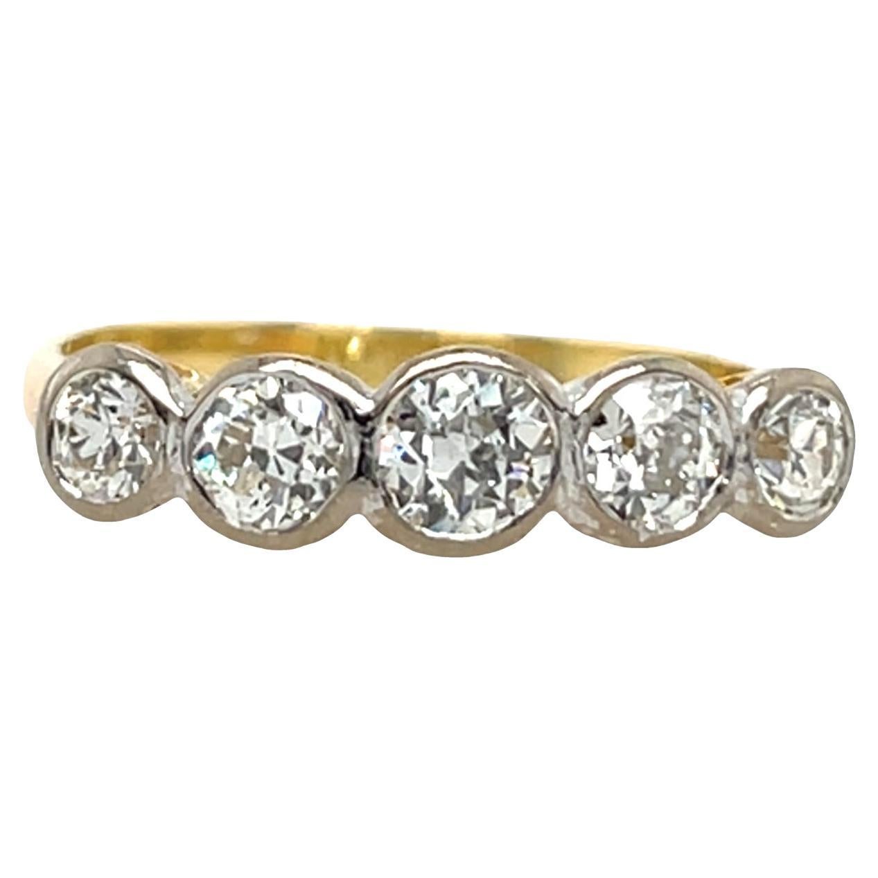 5 Stone Diamond Ring Set mit 0,75ct Diamanten in 18ct Gelb & Weißgold