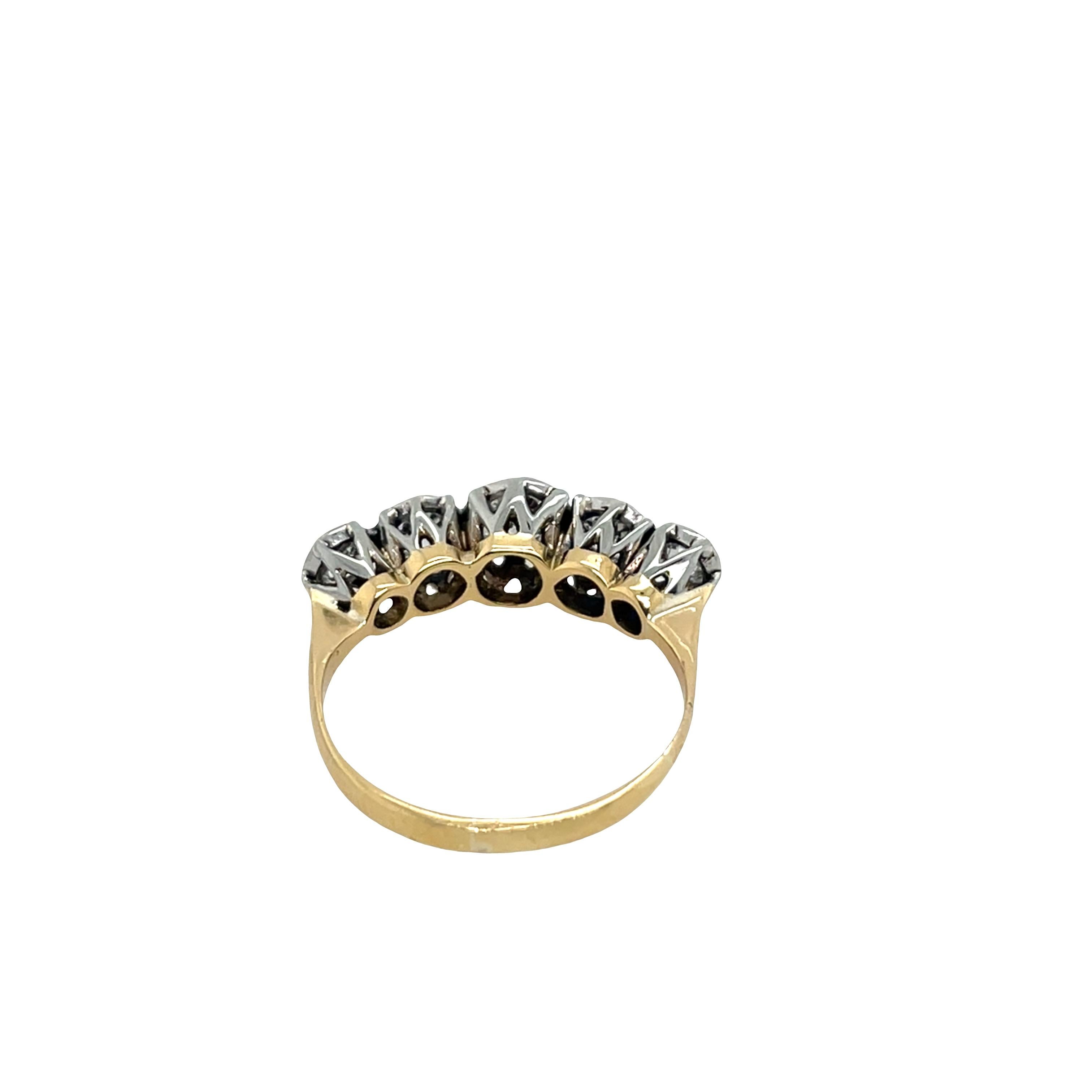 Round Cut 5 Stone Diamond Ring Set With 1.0ct Diamonds in 18ct Yellow & White Gold For Sale