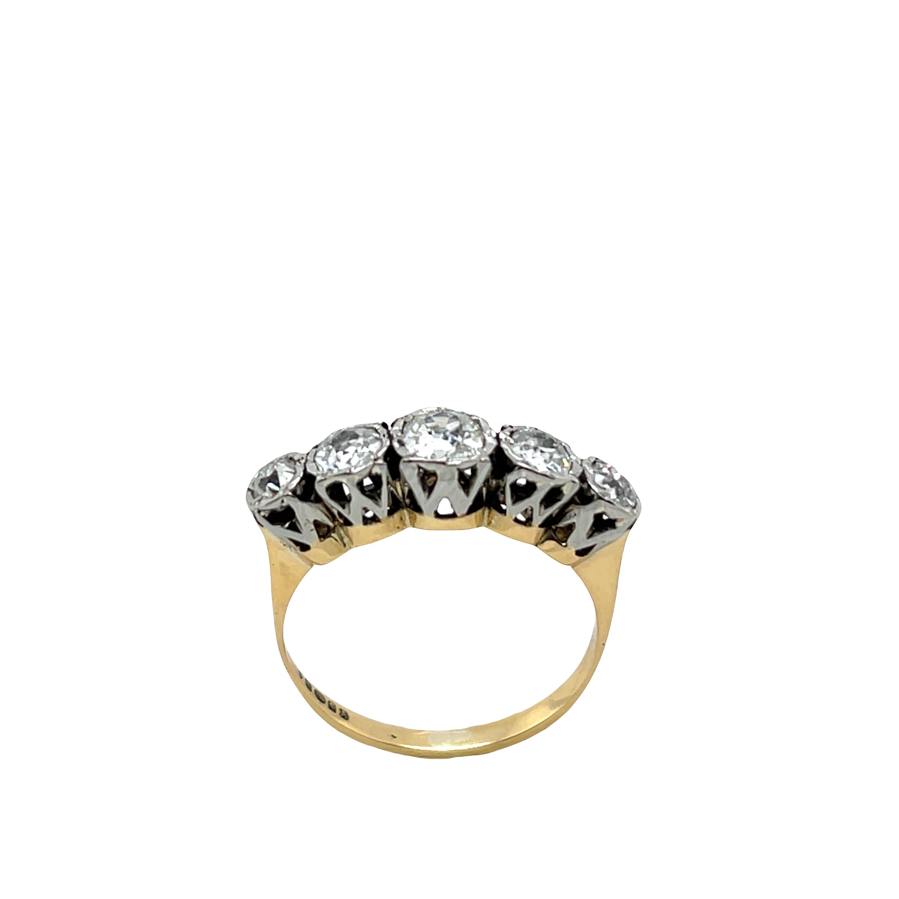 Women's 5 Stone Diamond Ring Set With 1.0ct Diamonds in 18ct Yellow & White Gold For Sale