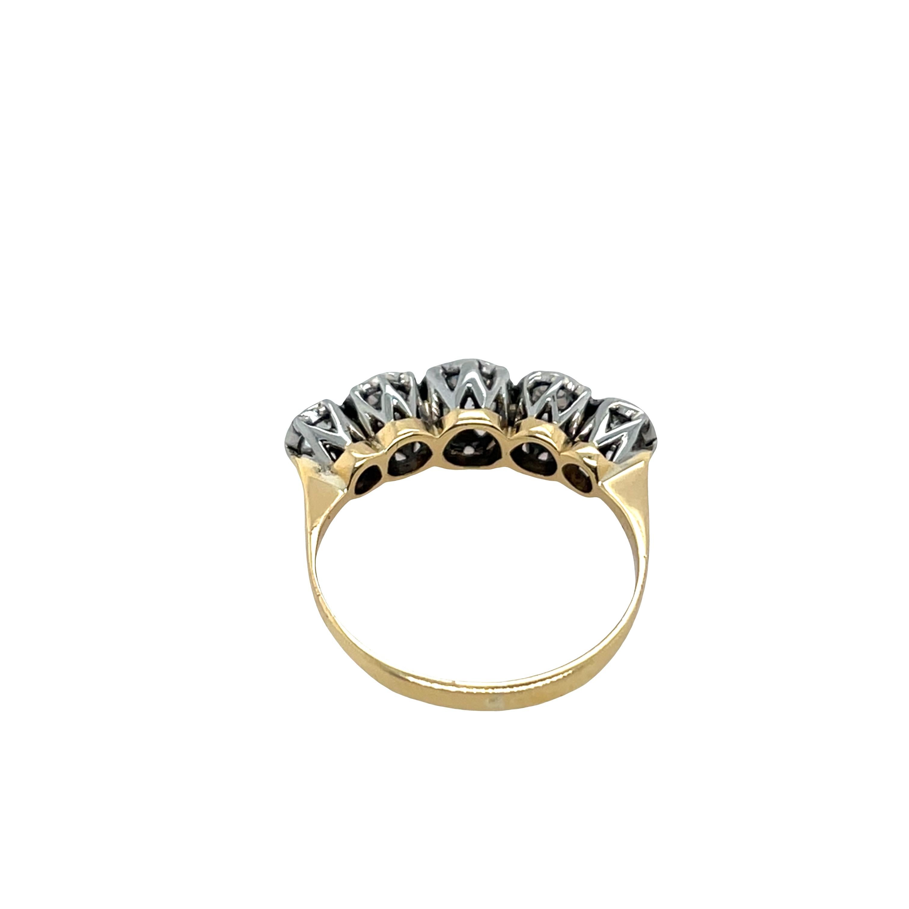 5 Stone Diamond Ring Set With 1.0ct Diamonds in 18ct Yellow & White Gold For Sale 1