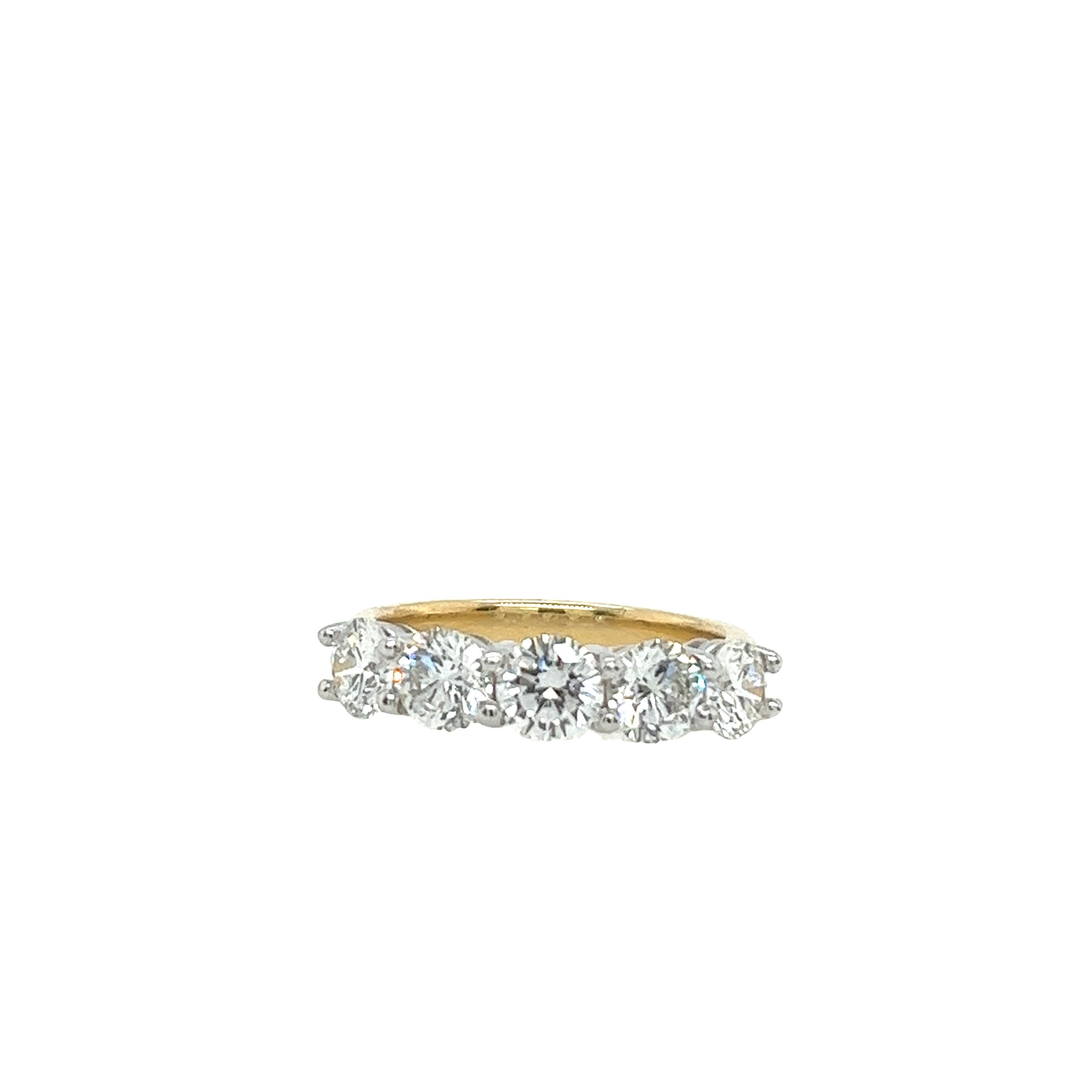 5-Stone Diamond Ring Set With 1.70ct G/VS1 Round Brilliant Diamonds In 18ct Gold In New Condition For Sale In London, GB