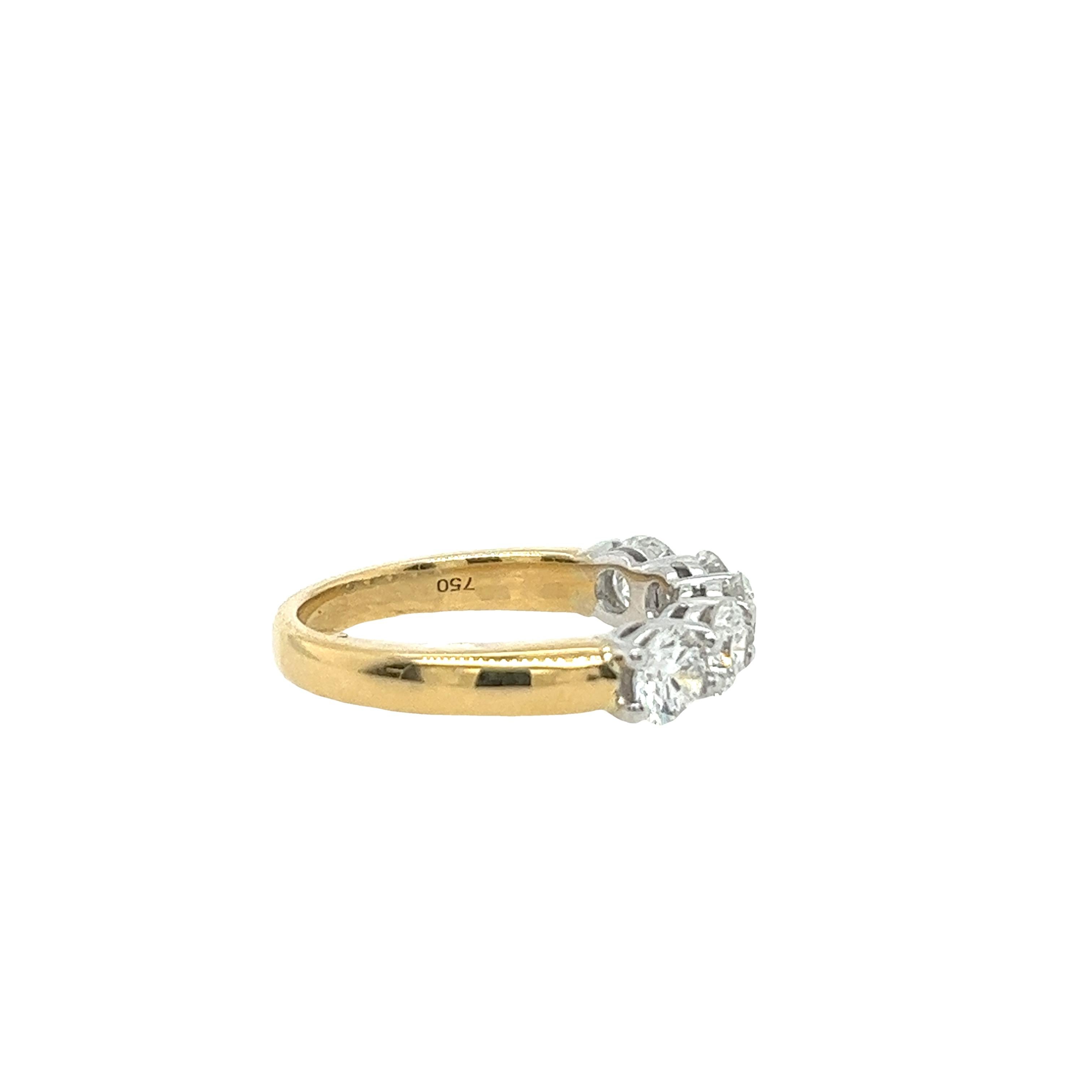 Women's 5-Stone Diamond Ring Set With 1.70ct G/VS1 Round Brilliant Diamonds In 18ct Gold For Sale