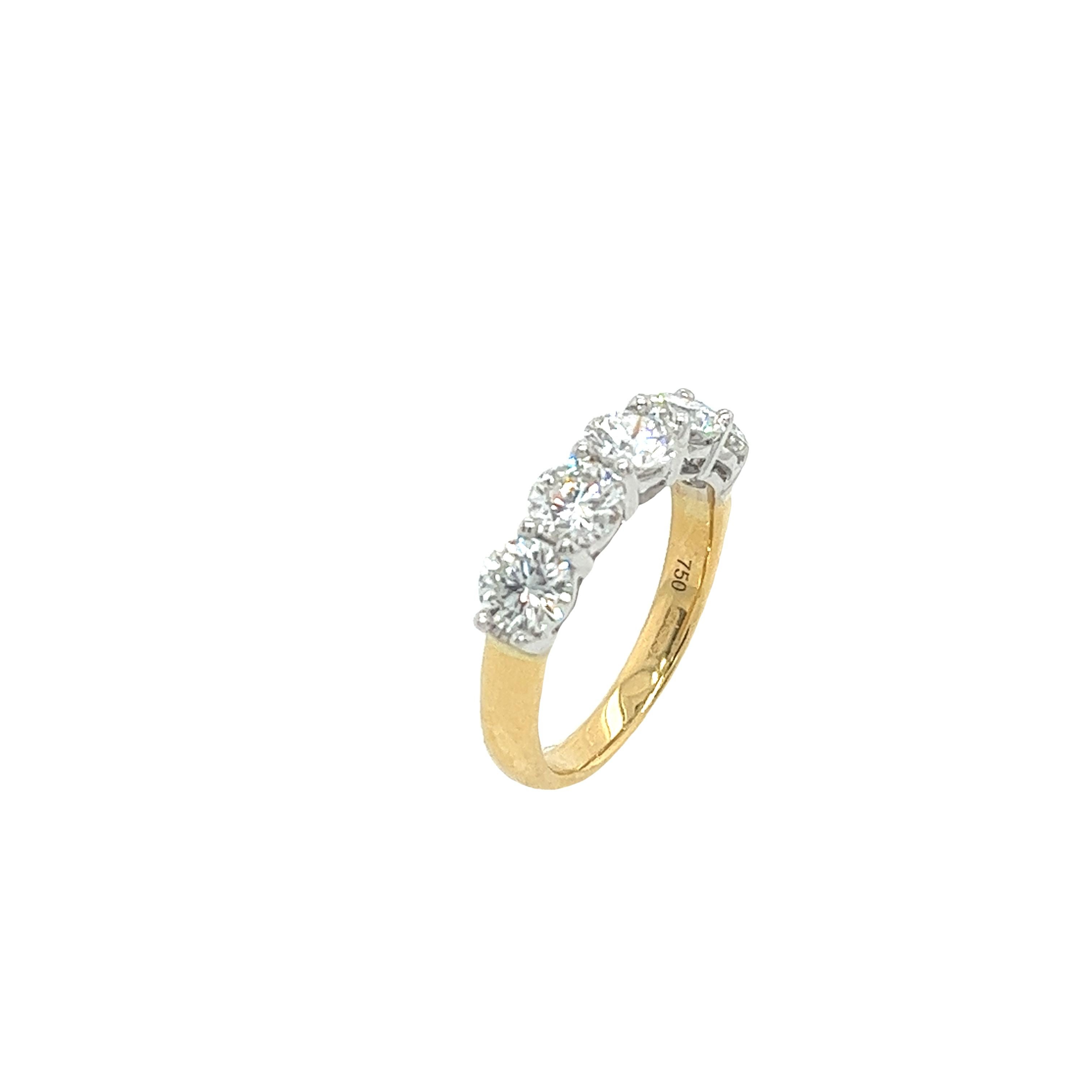 Round Cut 5-Stone Diamond Ring Set With 2.20ct G/VS1 Round Brilliant Diamonds In 18ct Gold For Sale